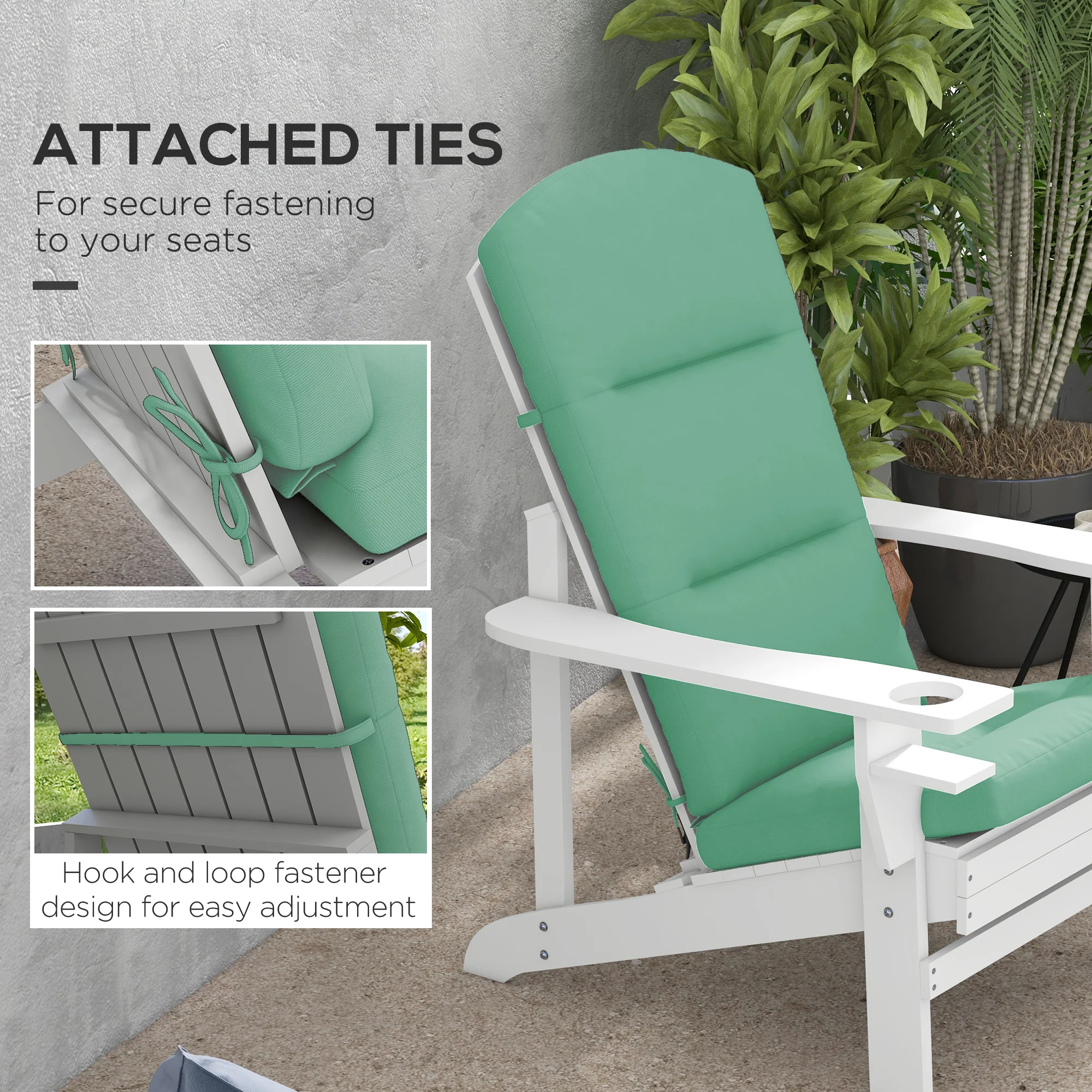 Patio Chair Cushion for Adirondack Chairs Replacement Cushion with Back and Ties, Green - Image 8