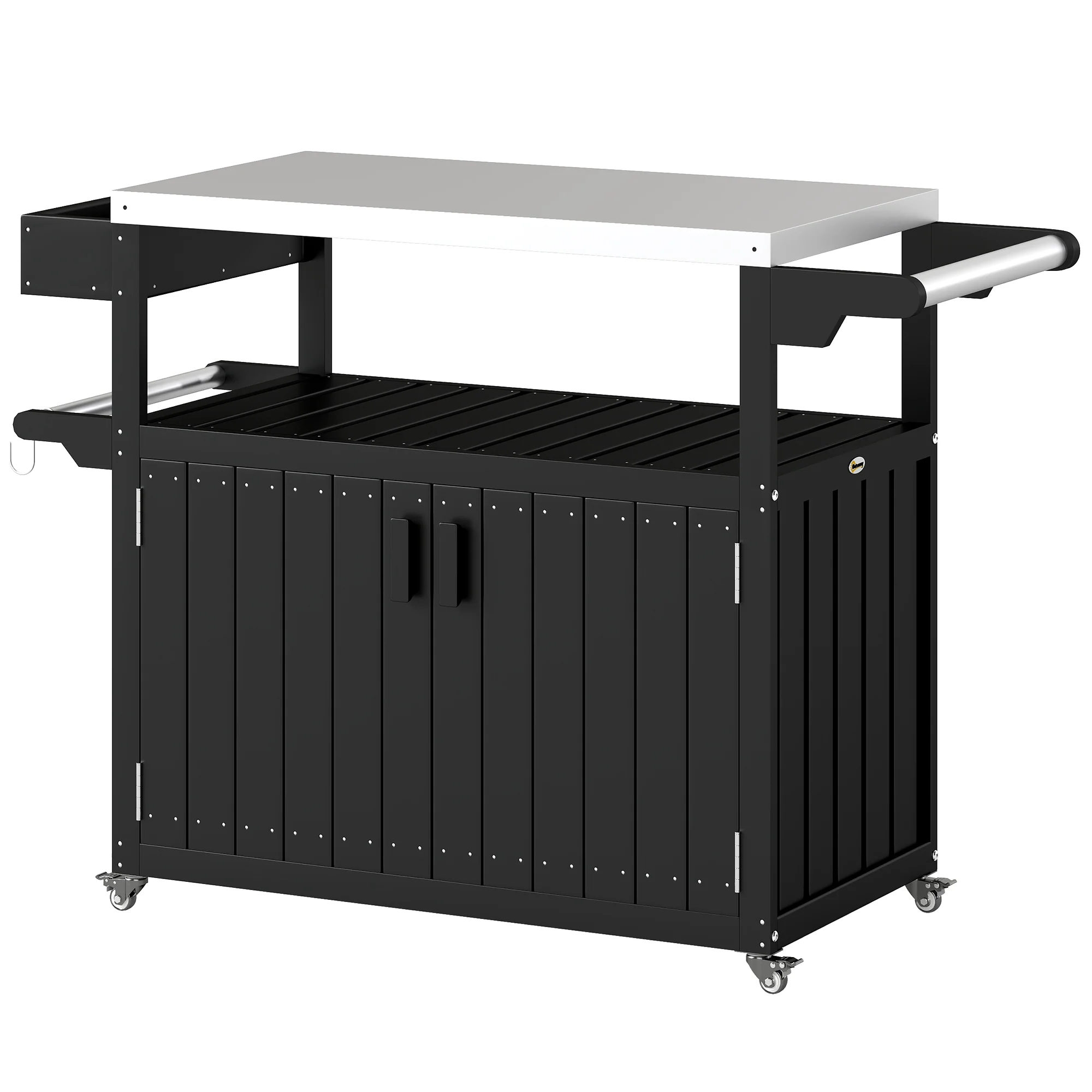 Outdoor Bar Cart with Storage Cabinet, Black - Image 12