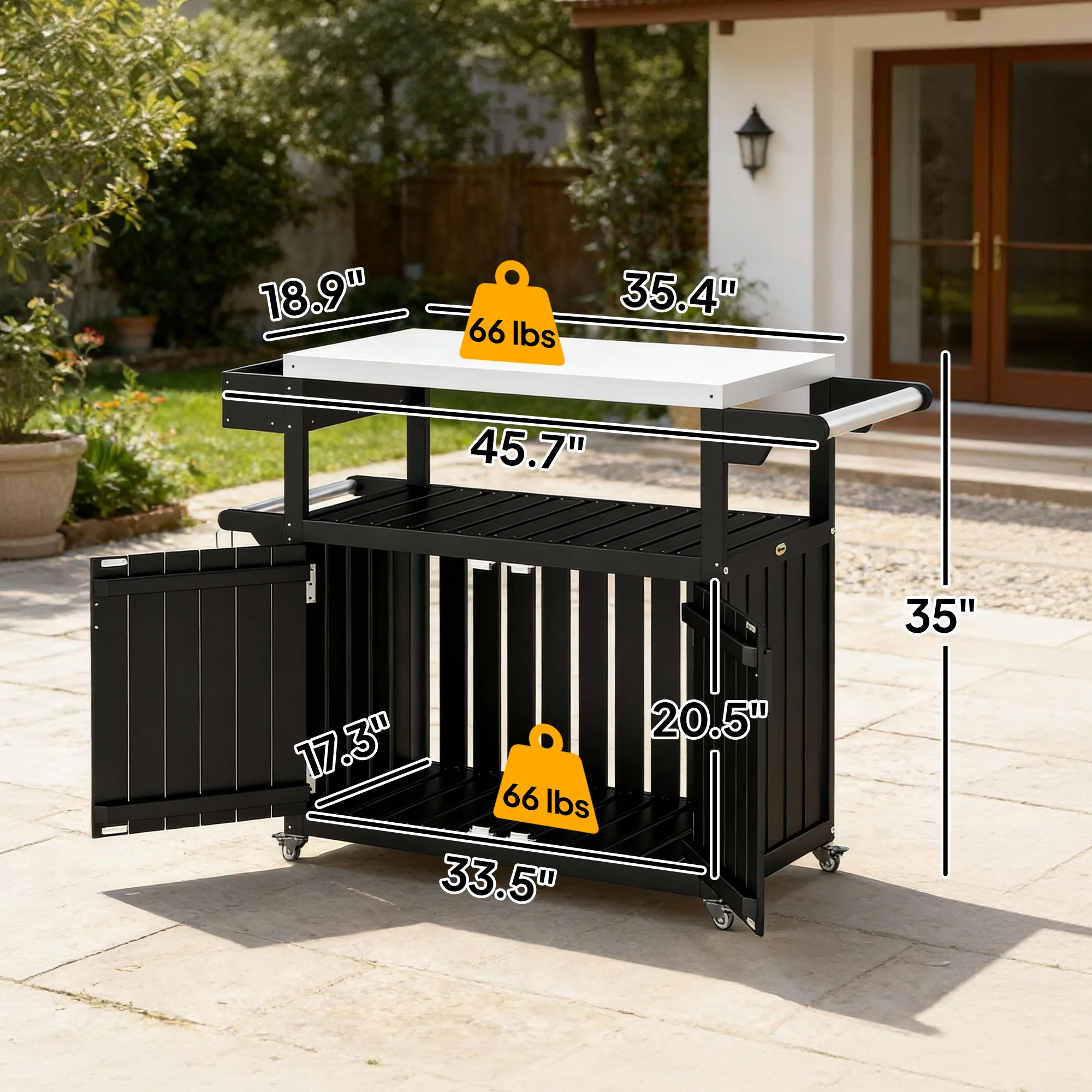 Outdoor Bar Cart with Storage Cabinet, Black - Image 5
