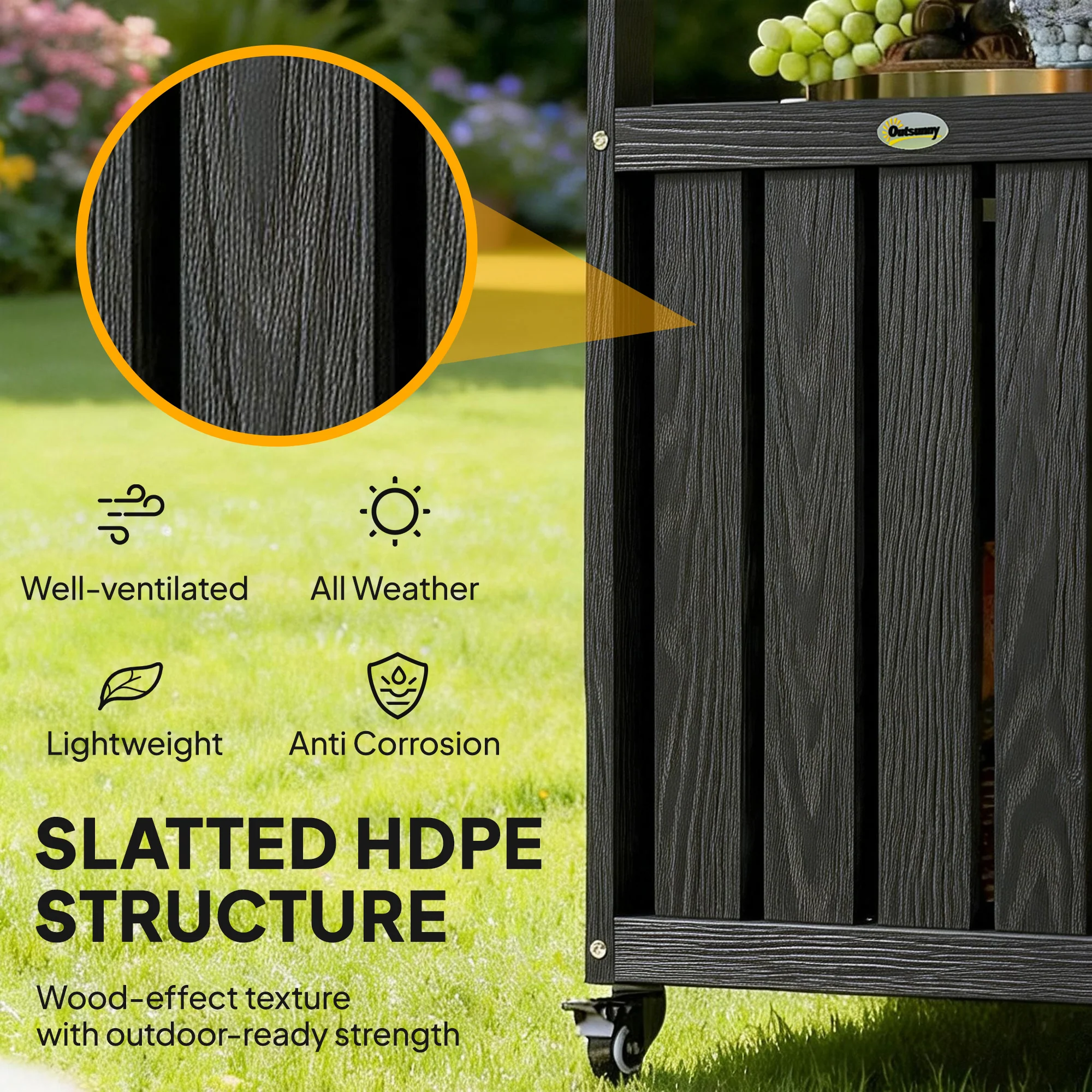 Outdoor Bar Cart with Storage Cabinet, Black - Image 7