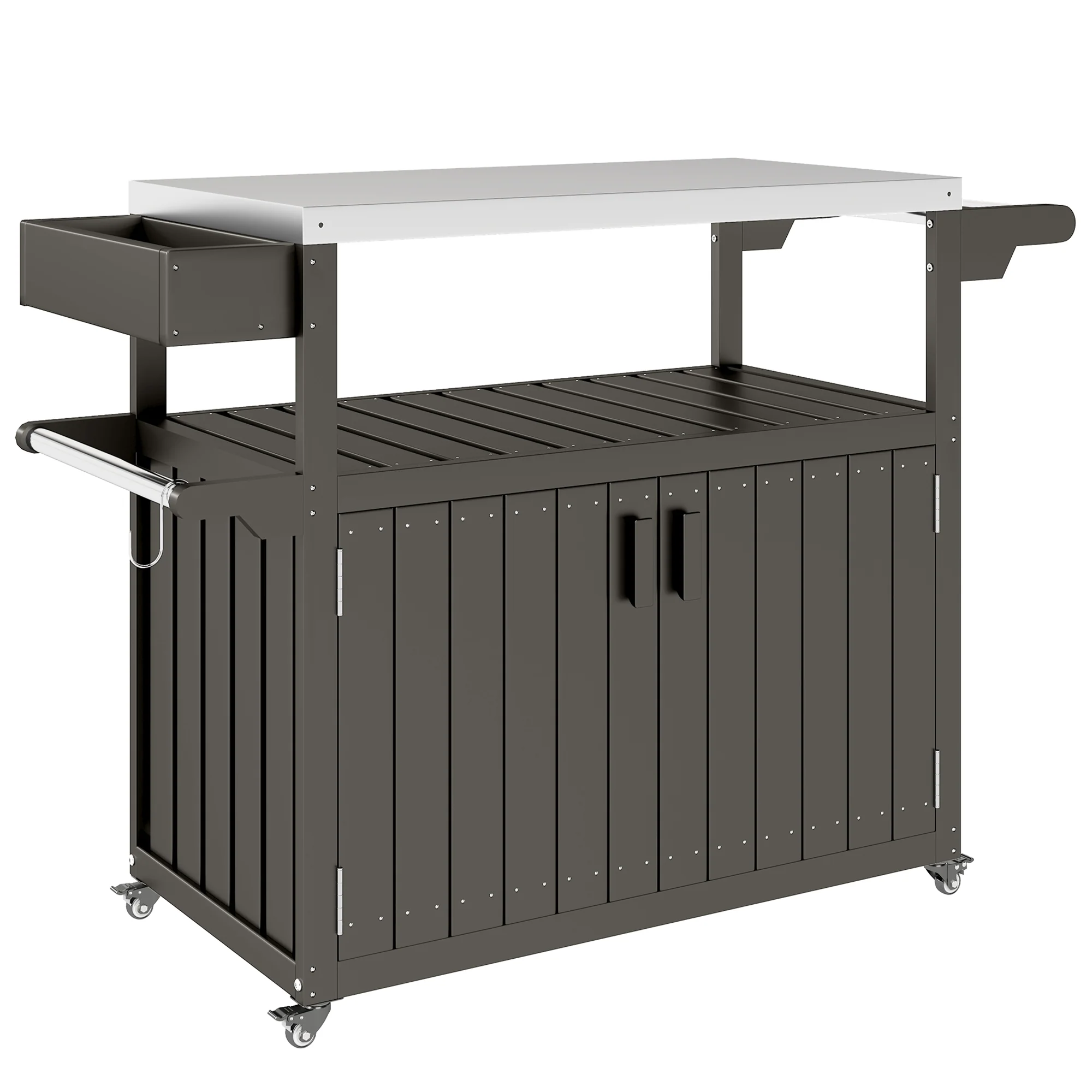 Outdoor Bar Cart with Storage Cabinet, Dark Gray - Image 12
