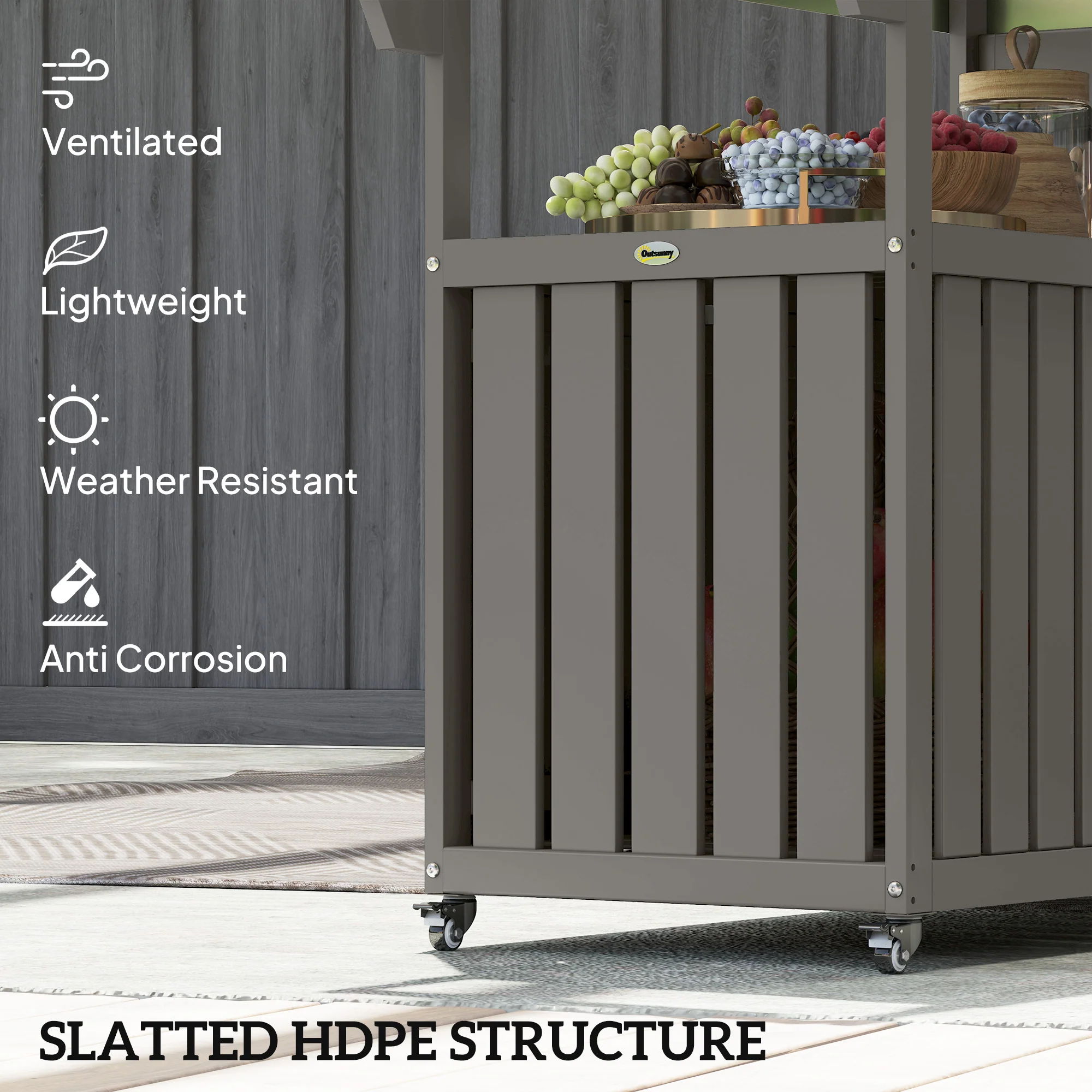 Outdoor Bar Cart with Storage Cabinet, Dark Gray - Image 7
