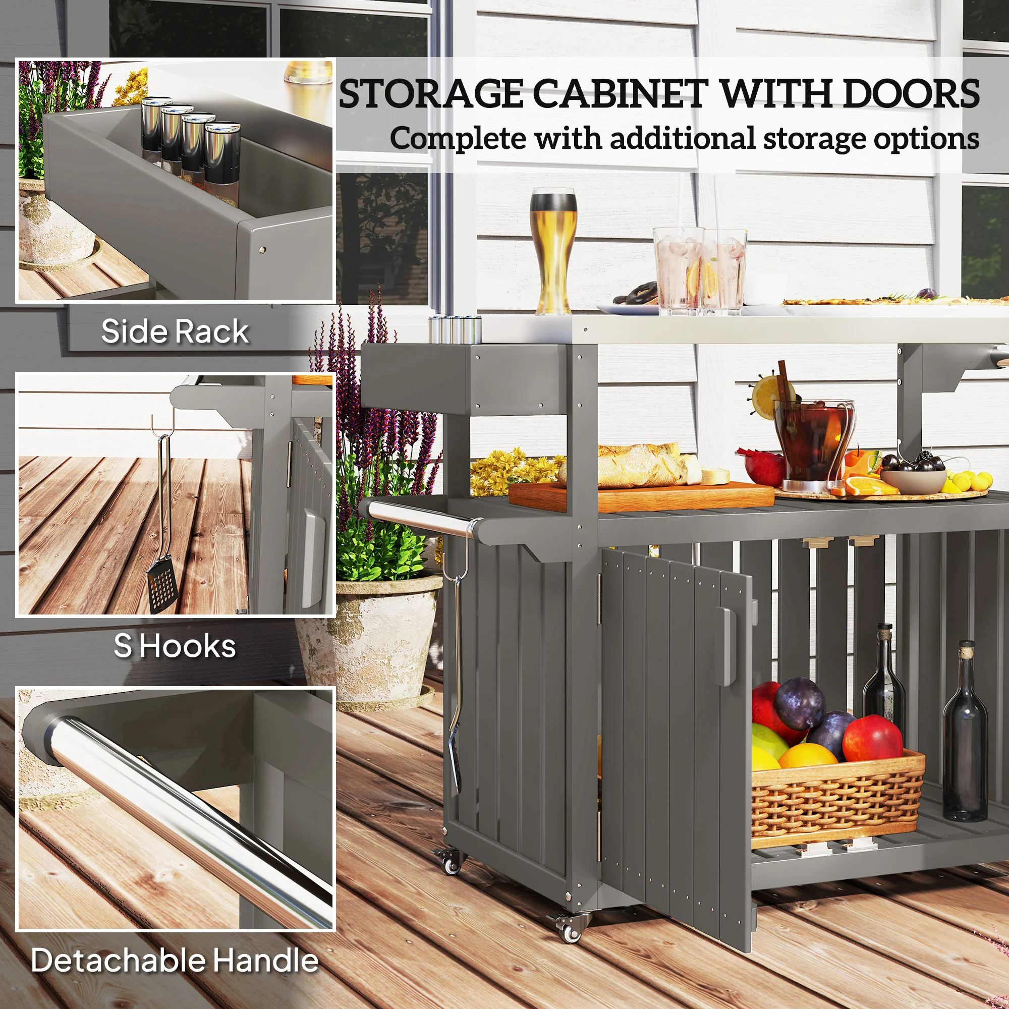 Outdoor Bar Cart with Storage Cabinet, Dark Gray - Image 8