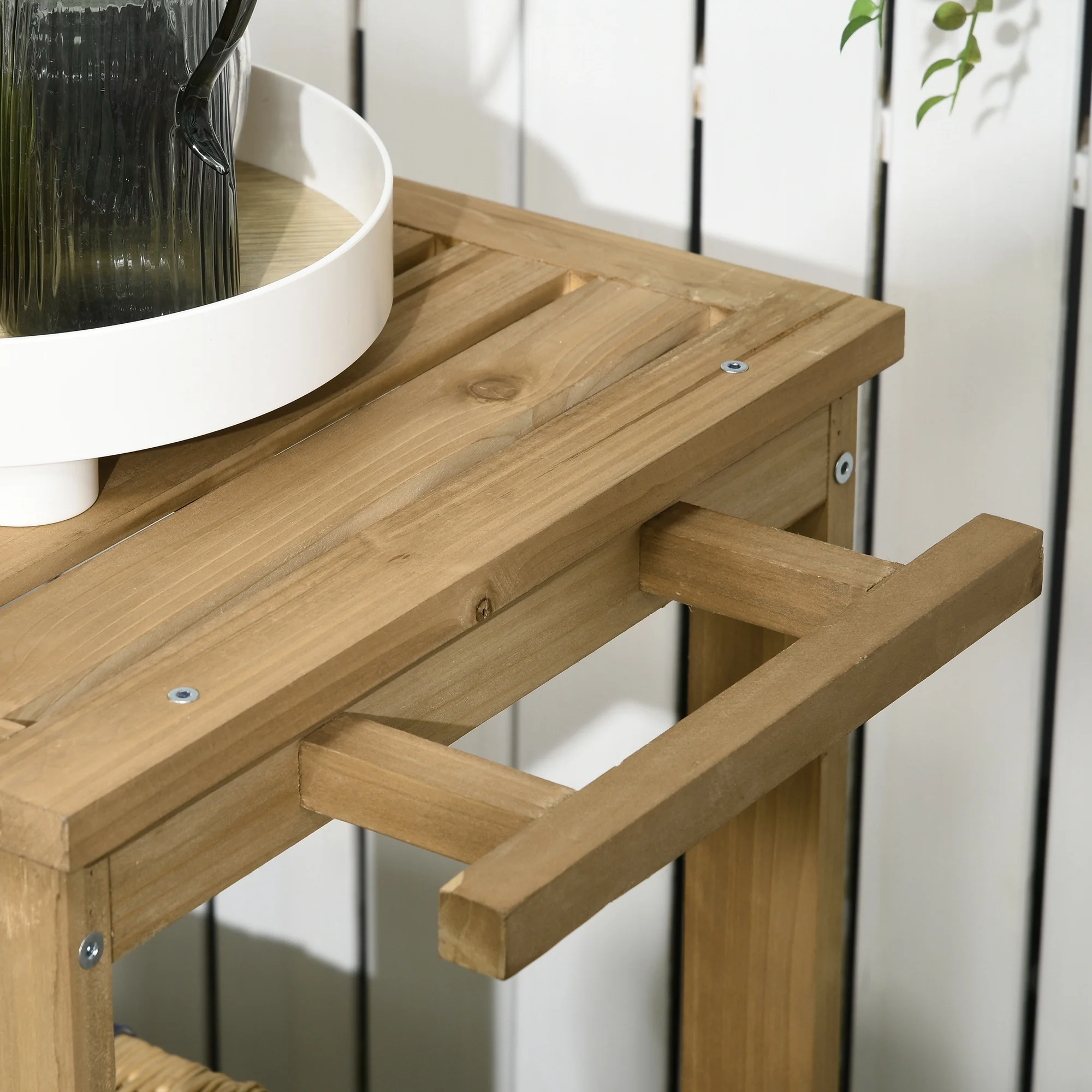Wood Outdoor Bar Cart with 2 Shelves and Wine Holders, Natural - Image 11