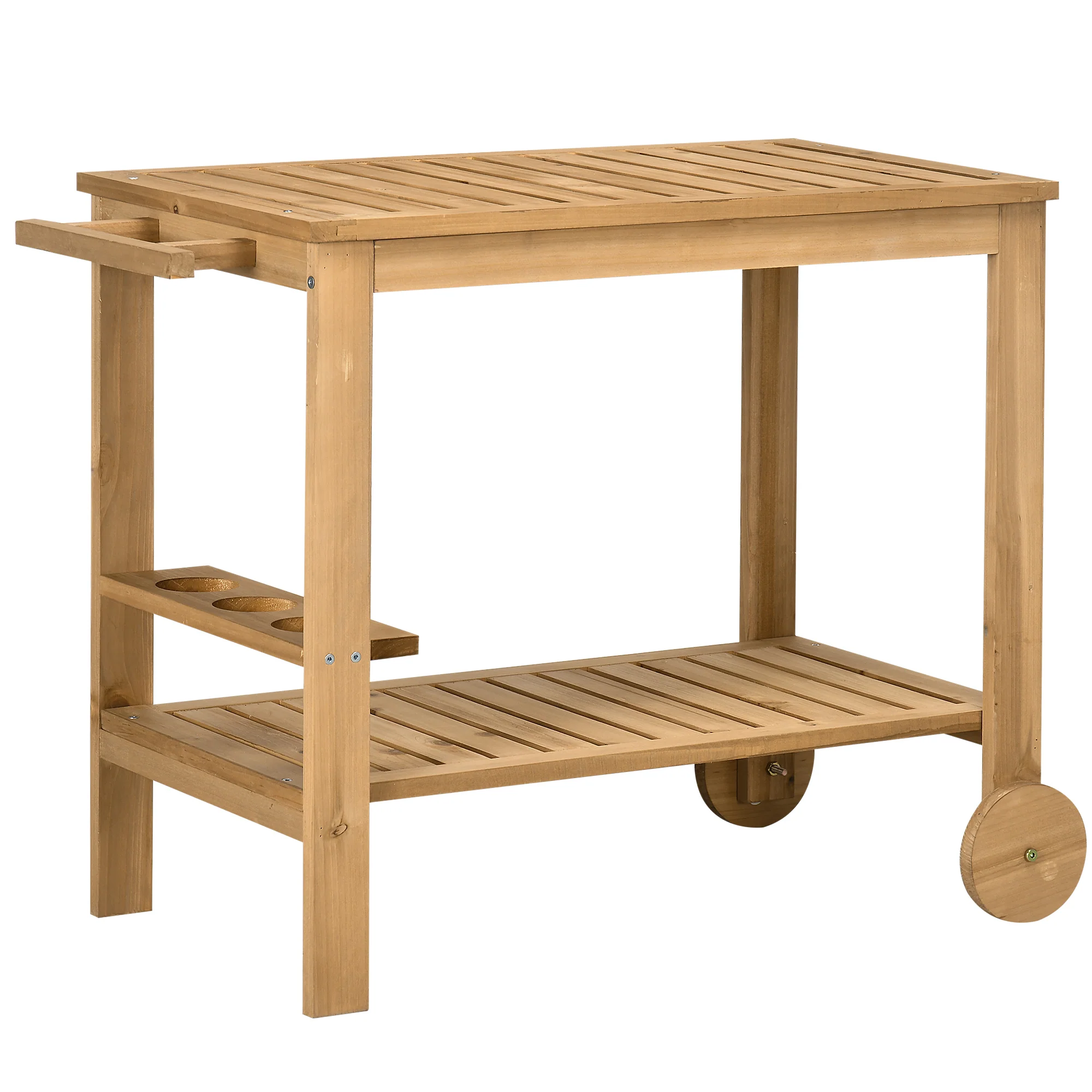 Wood Outdoor Bar Cart with 2 Shelves and Wine Holders, Natural - Image 12
