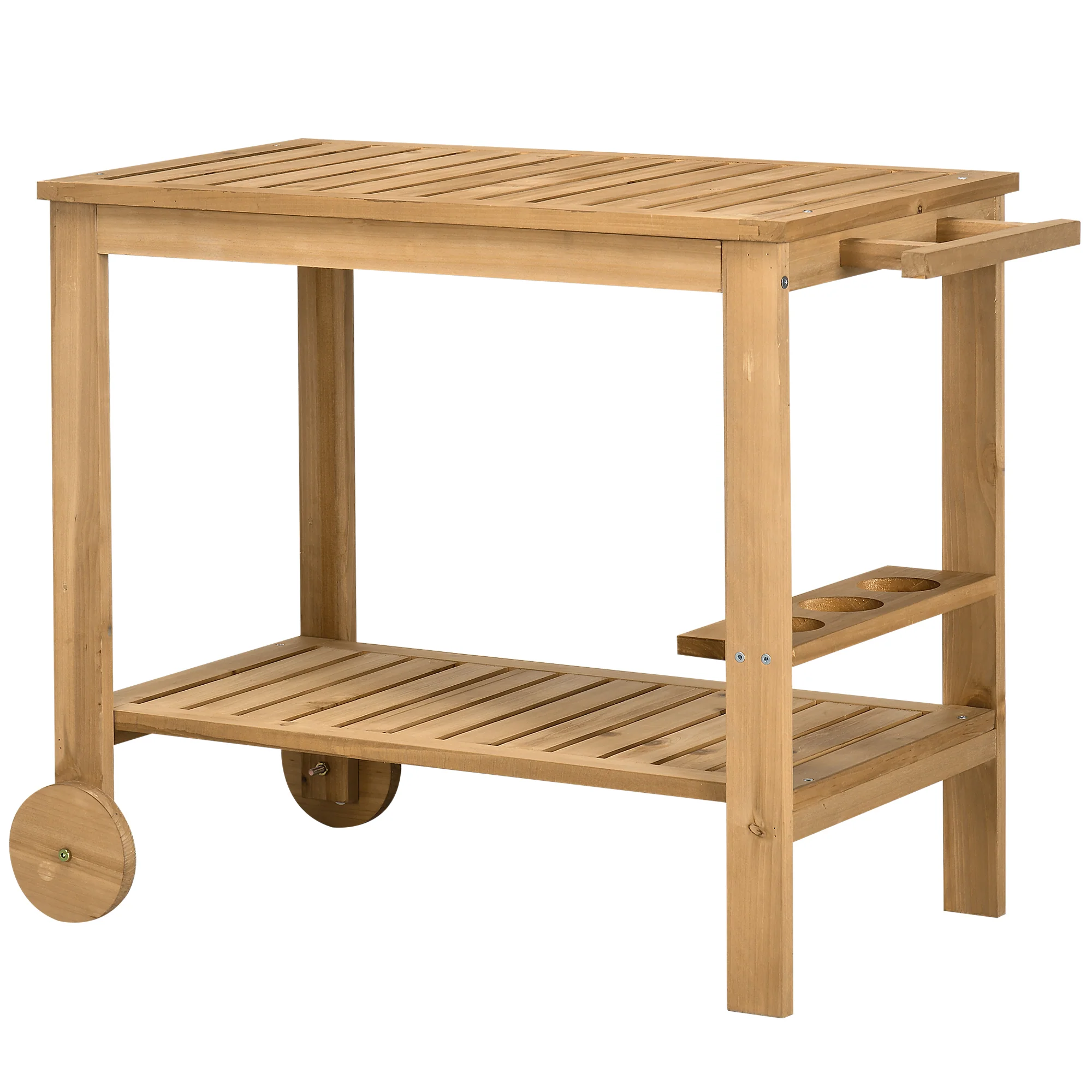Wood Outdoor Bar Cart with 2 Shelves and Wine Holders, Natural - Image 2