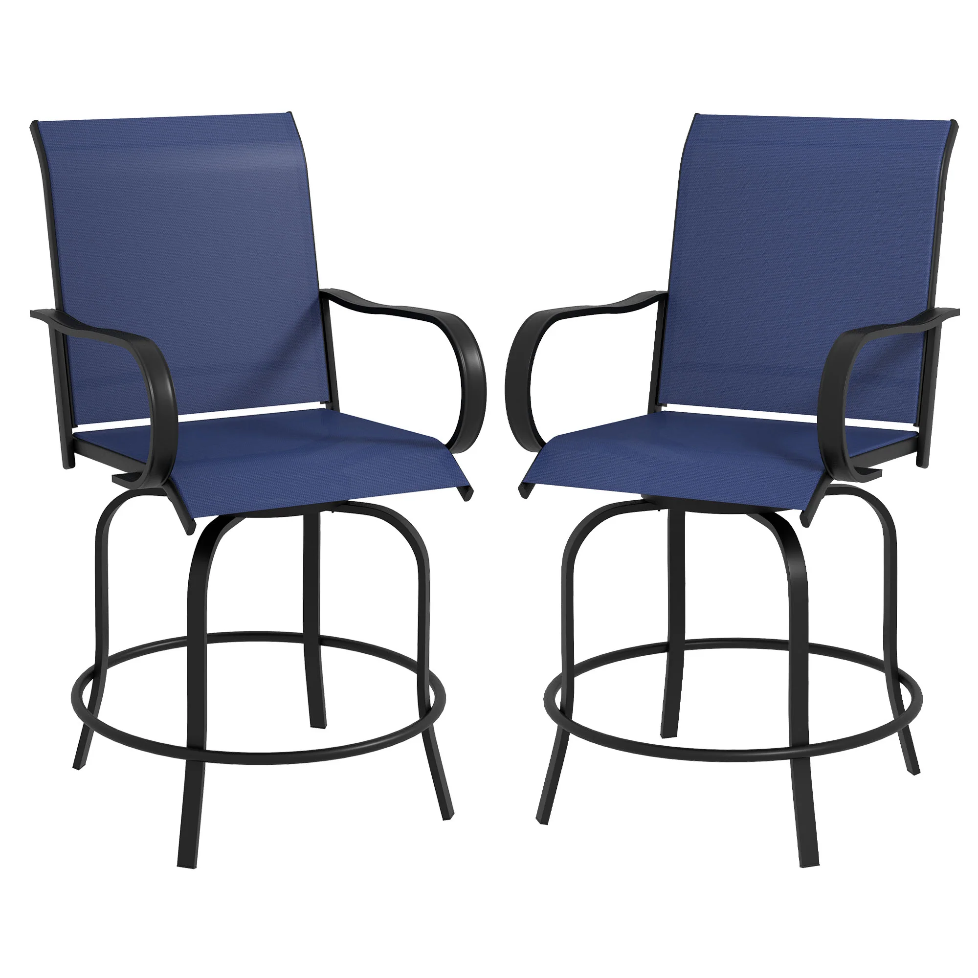 2 Pieces Outdoor Bar Stools, 360° Swivel Bar Height Chairs, 26.8" x 29.5" x 48.4", Navy Blue