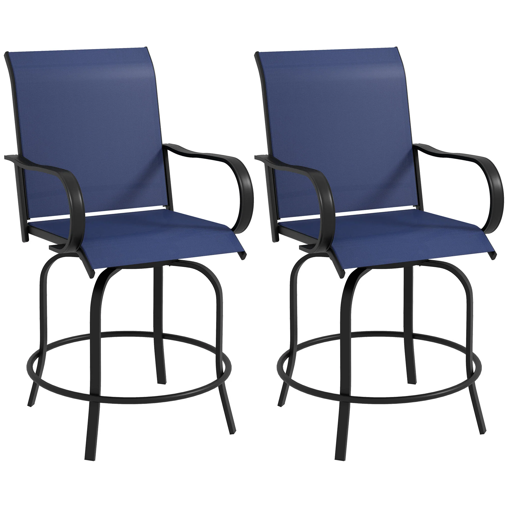 2 Pieces Outdoor Bar Stools, 360° Swivel Bar Height Chairs, 26.8" x 29.5" x 48.4", Navy Blue - Image 2