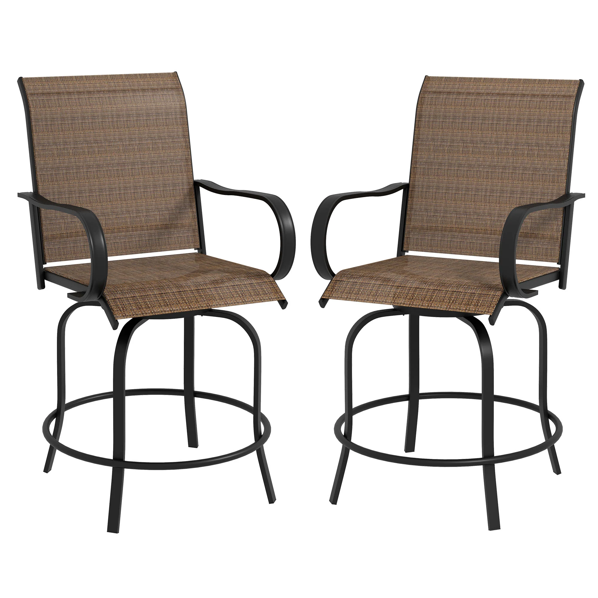 2 Pieces Outdoor Bar Stools, 360° Swivel Bar Height Chairs, 26.8" x 29.5" x 48.4", Brown