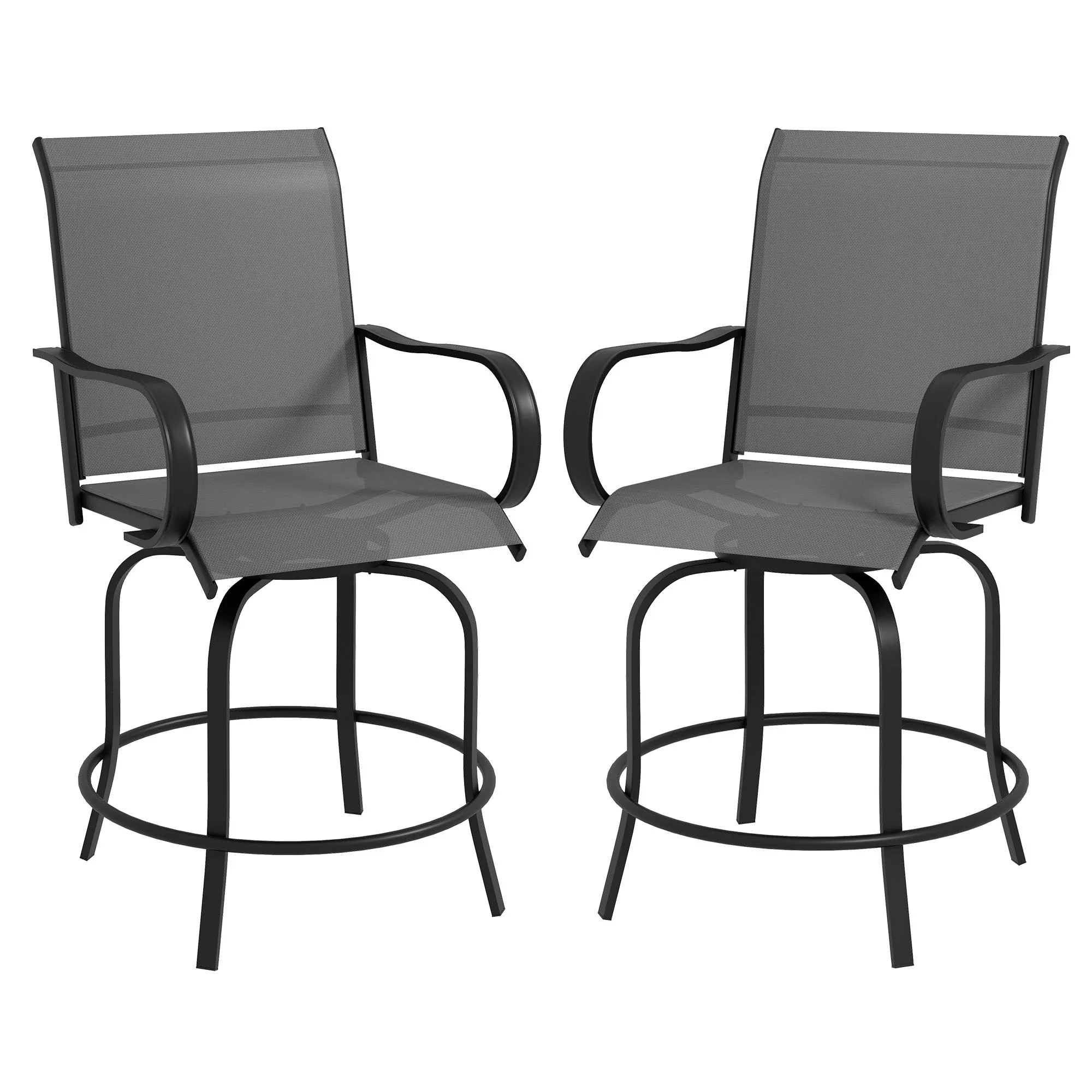 2 Pieces Outdoor Bar Stools, 360° Swivel Bar Height Chairs, 26.8" x 29.5" x 48.4", Grey - Image 12