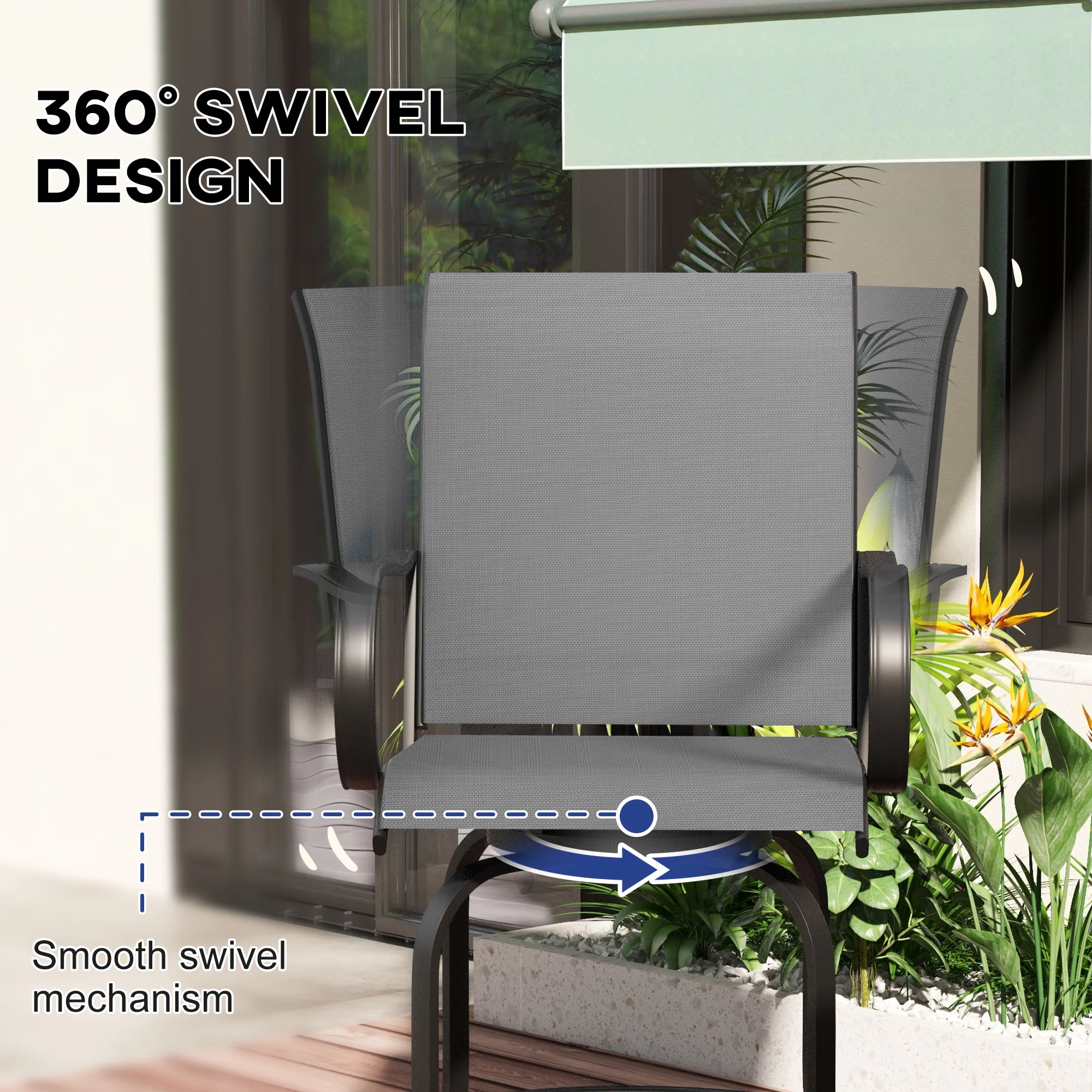 2 Pieces Outdoor Bar Stools, 360° Swivel Bar Height Chairs, 26.8" x 29.5" x 48.4", Grey - Image 6