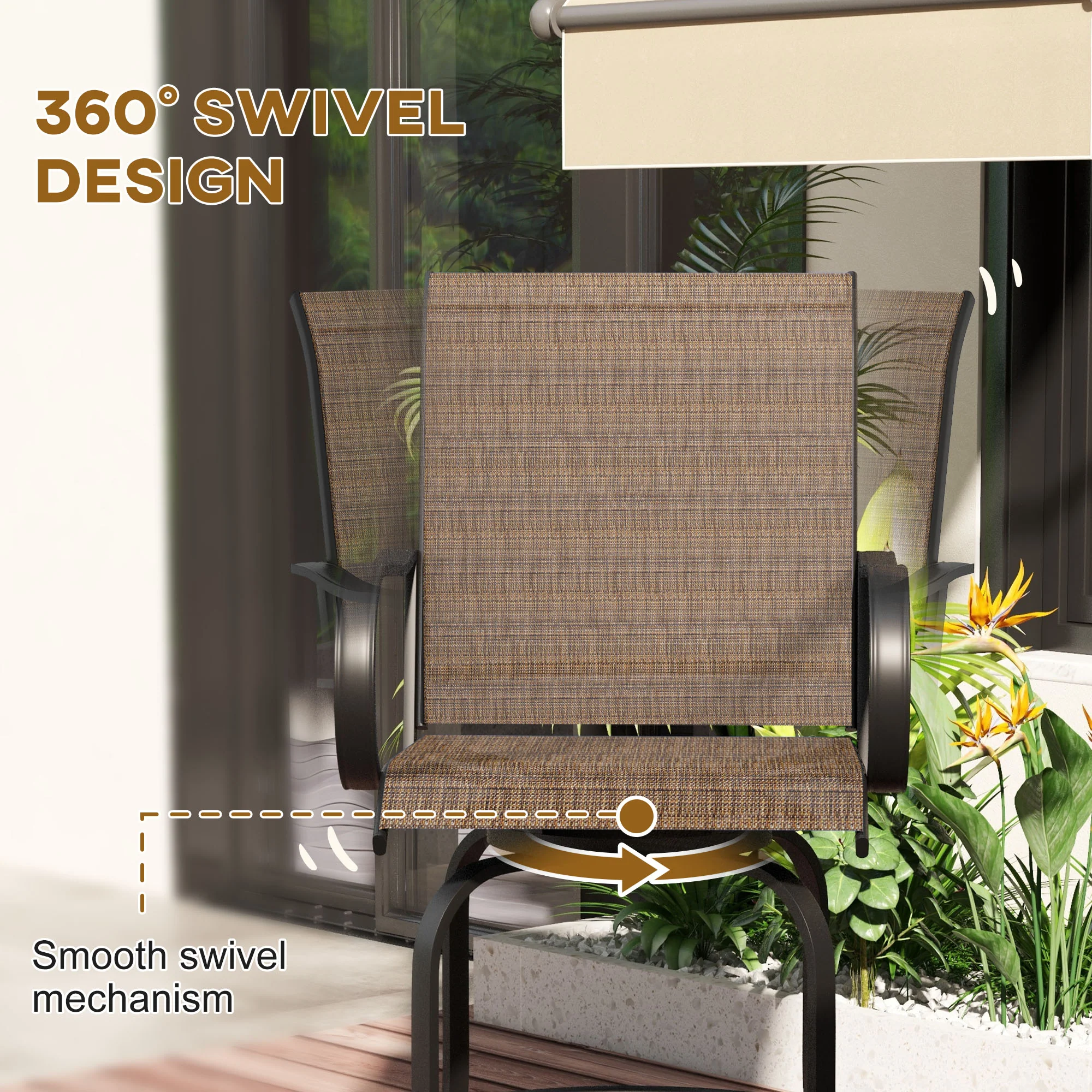 2 Pieces Outdoor Bar Stools, 360° Swivel Bar Height Chairs, 26.8" x 29.5" x 48.4", Brown - Image 6