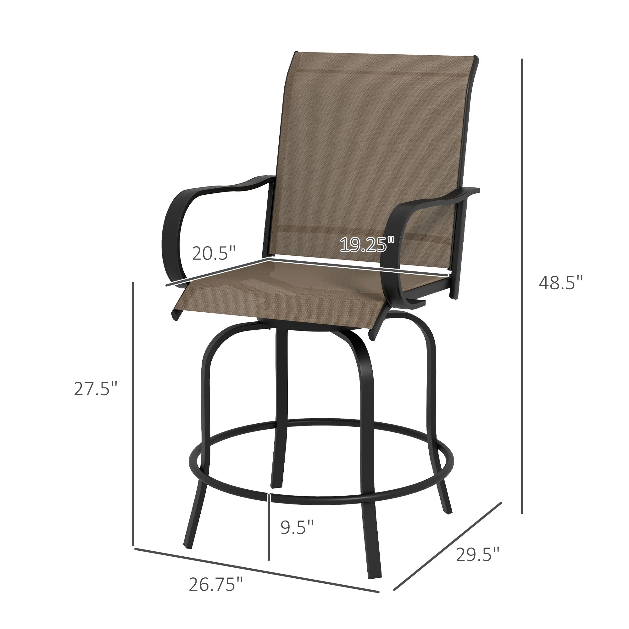 2-Piece Swivel Outdoor Bar Stools with Armrests, Tan - Image 5