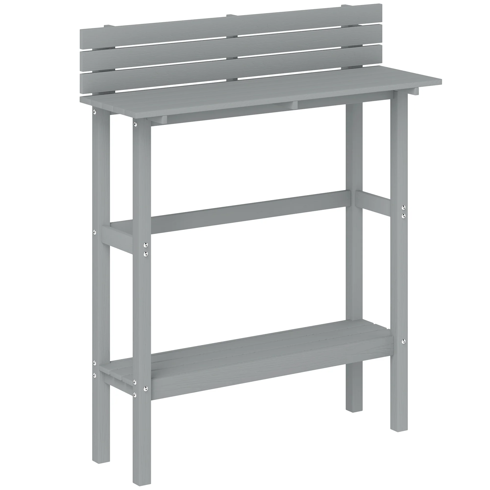 110Hcm Rectangle Outdoor Bar Table with Built-in Footrest & Slatted Top for Garden, Grey - Image 12