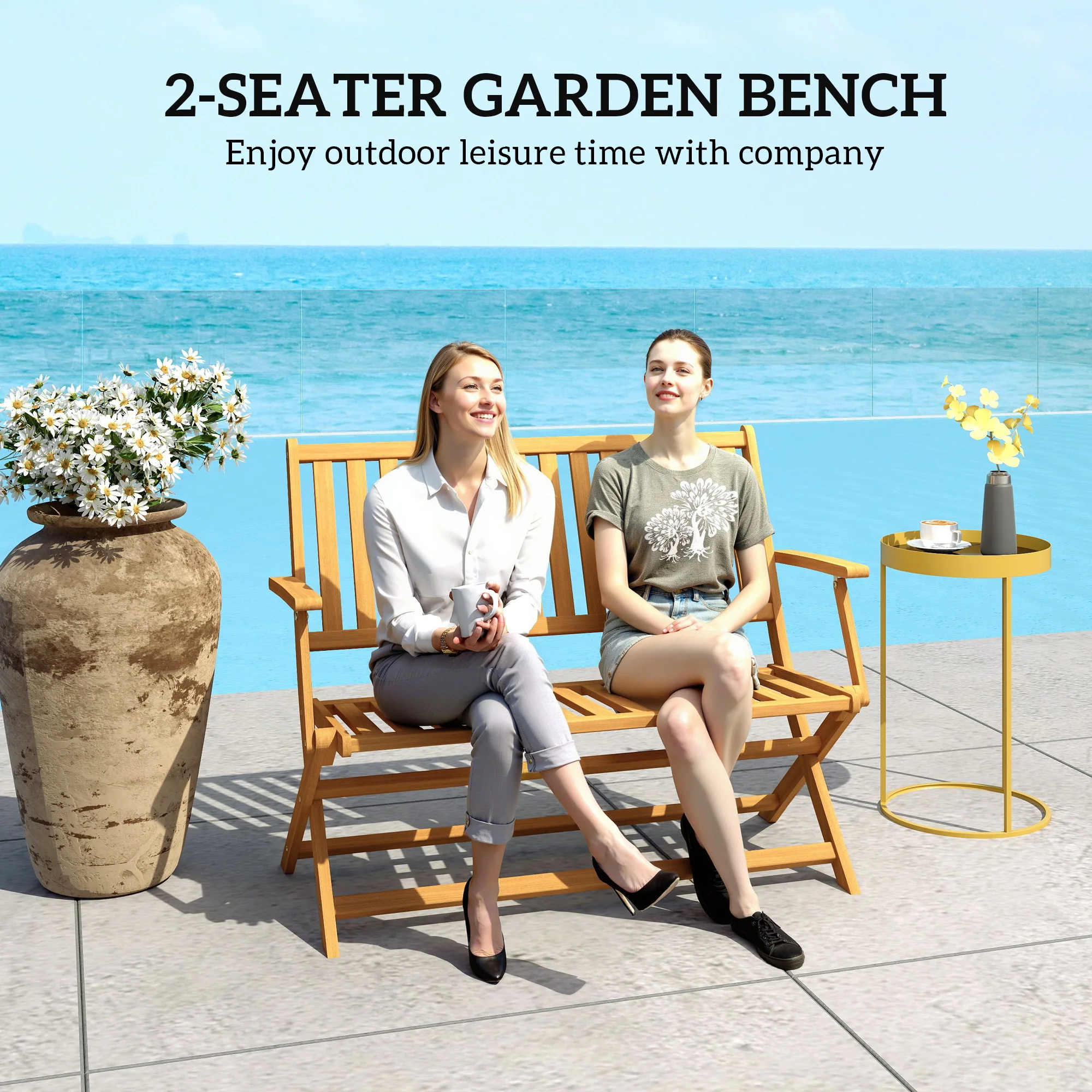 46.5" Foldable Wood Outdoor Bench with Backrest and Armrests for Patio, Porch, Teak - Image 10