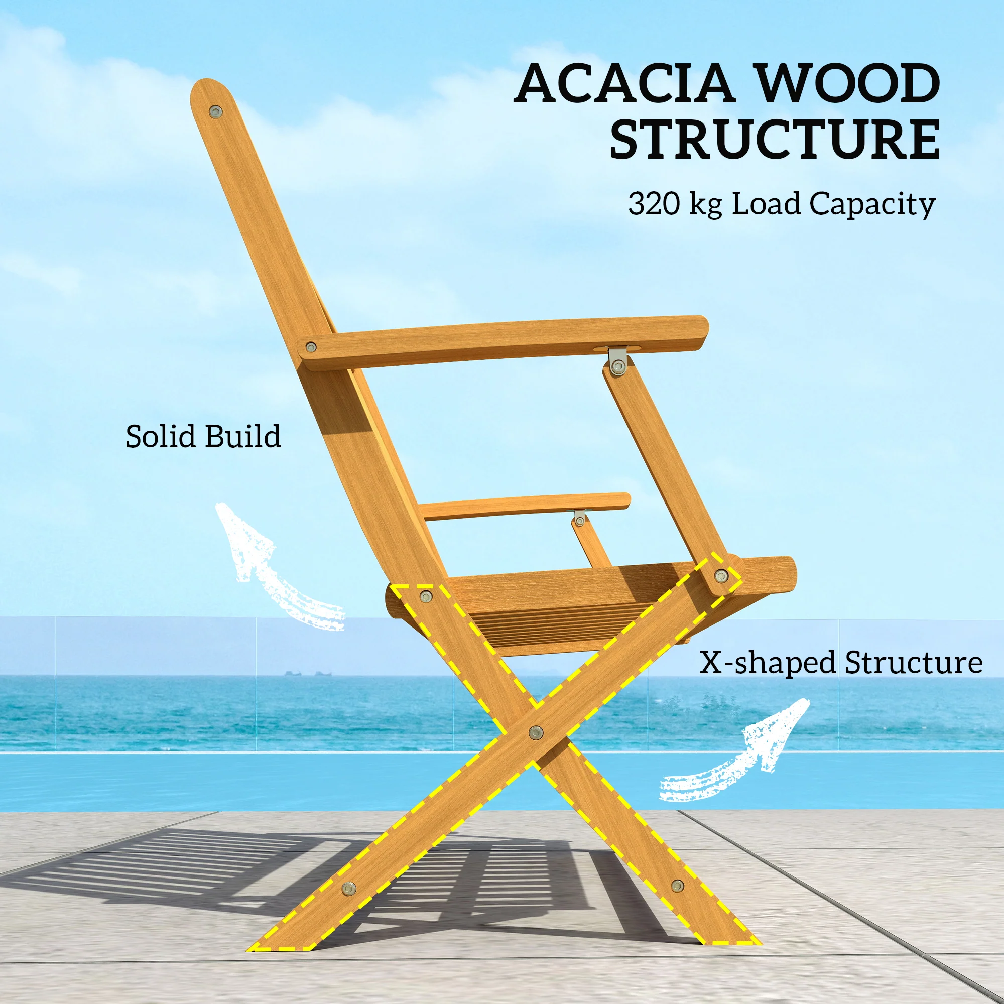 46.5" Foldable Wood Outdoor Bench with Backrest and Armrests for Patio, Porch, Teak - Image 7