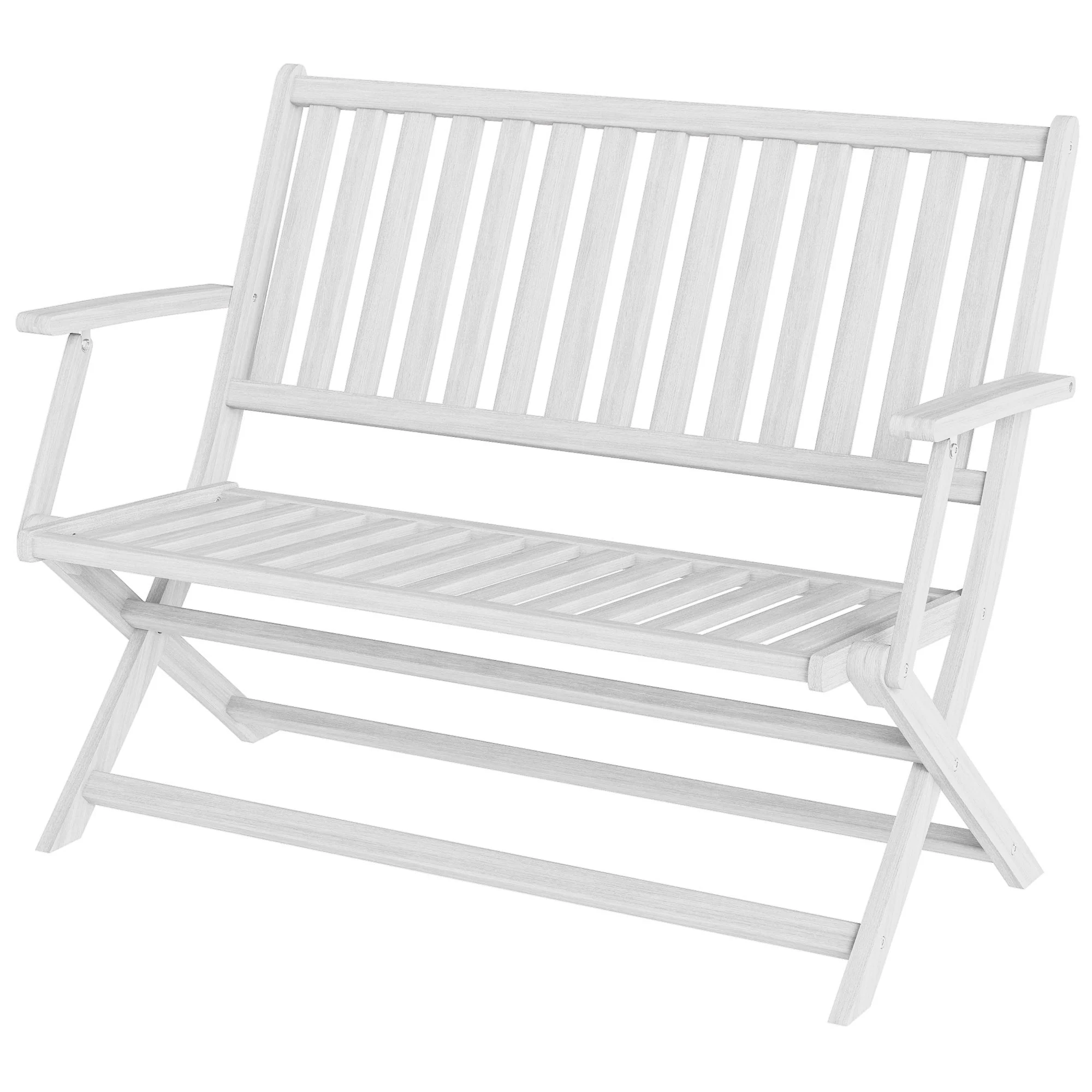 46.5" Foldable Wood Outdoor Bench with Backrest and Armrests for Patio, Porch, White - Image 2