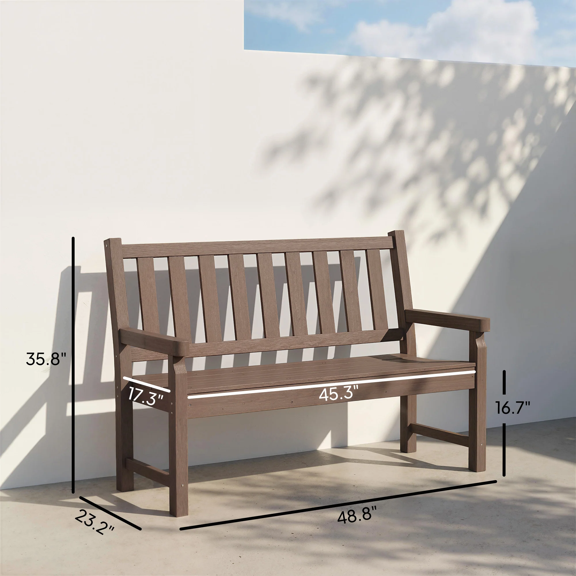 49" HDPE Garden Bench for 2-Person, 528 lbs Capacity, Brown - Image 5