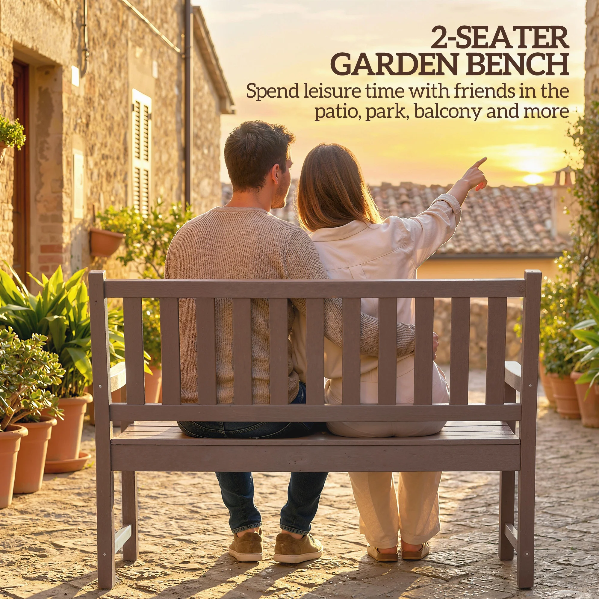 49" HDPE Garden Bench for 2-Person, 528 lbs Capacity, Brown - Image 6
