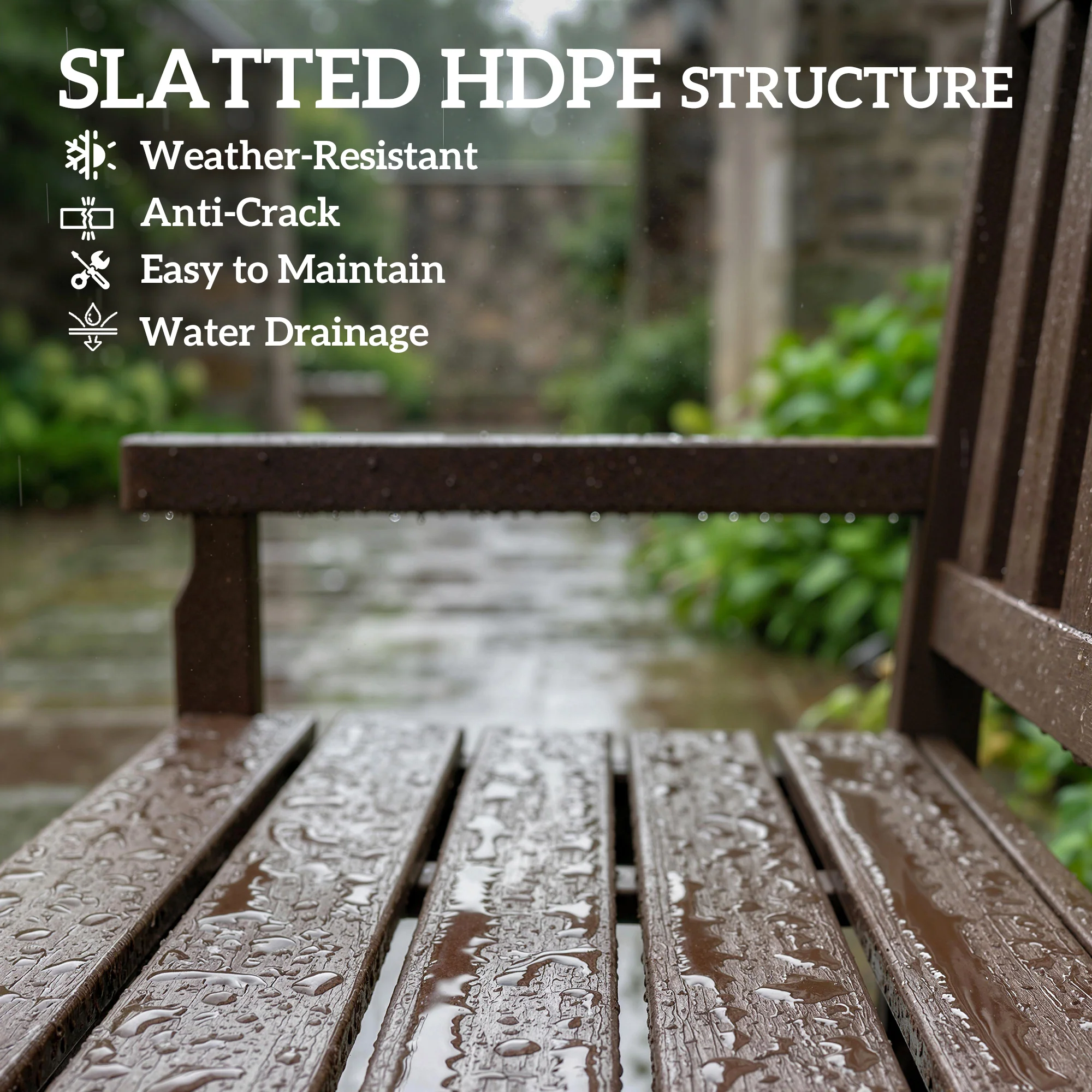 49" HDPE Garden Bench for 2-Person, 528 lbs Capacity, Brown - Image 7