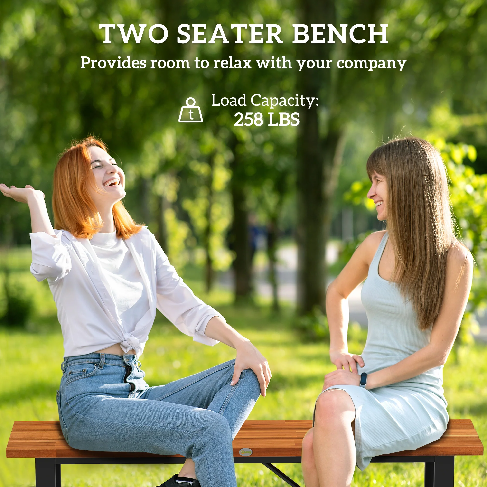 47" 2-Person Acacia Wood Outdoor Bench, Teak - Image 10