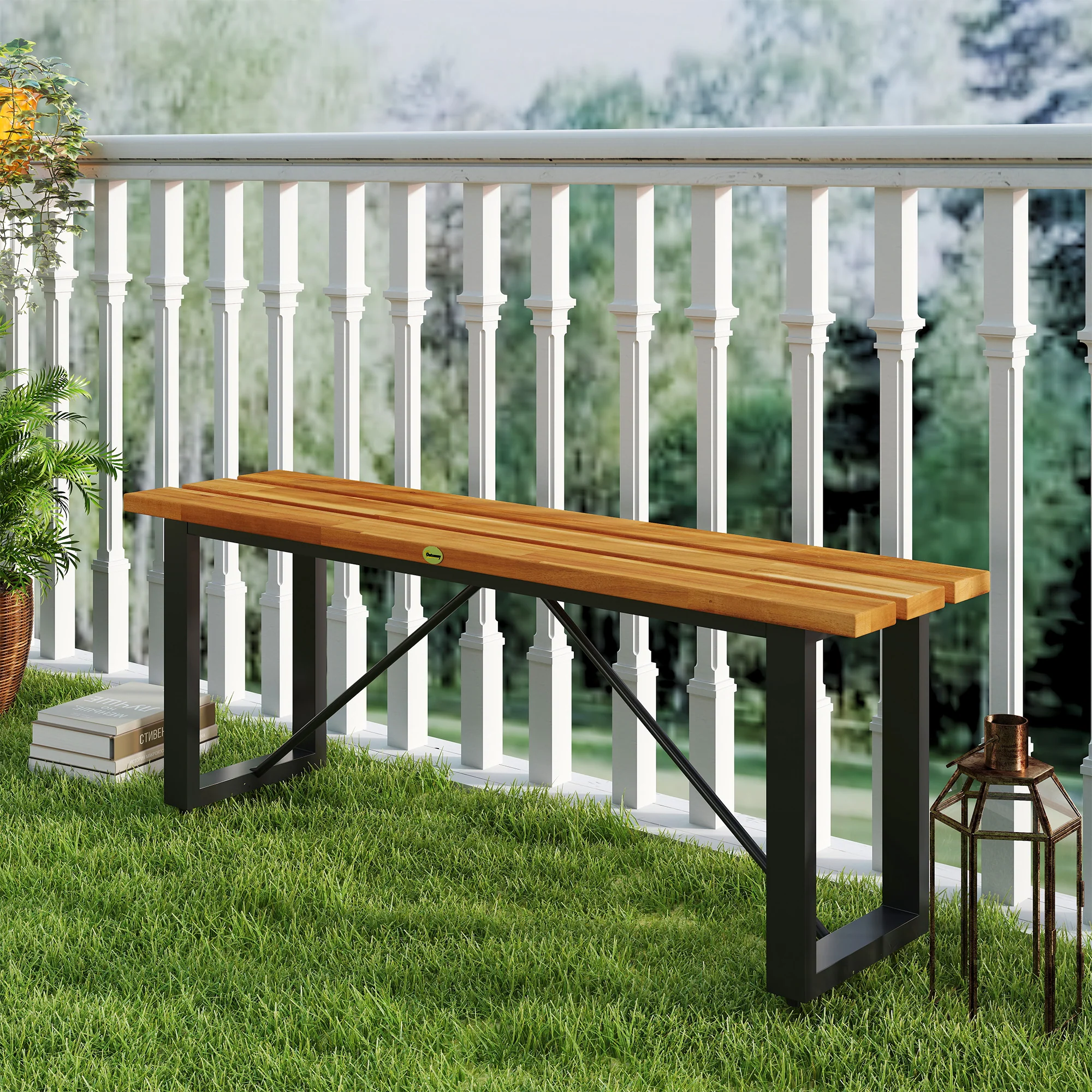 47" 2-Person Acacia Wood Outdoor Bench, Teak - Image 11