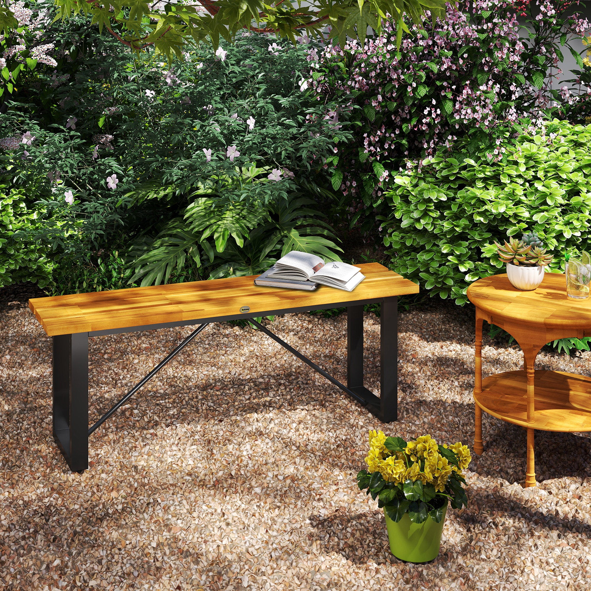 47" 2-Person Acacia Wood Outdoor Bench, Teak - Image 4