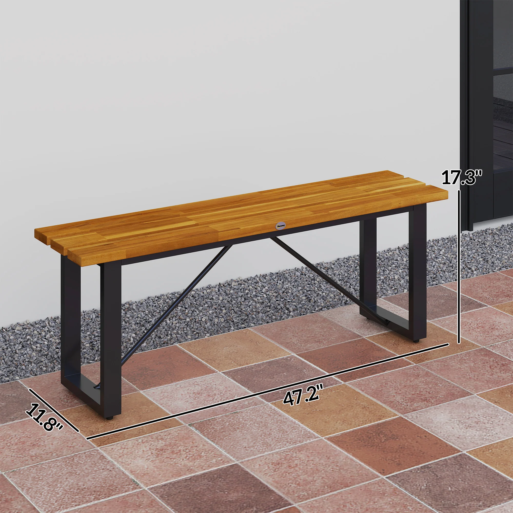 47" 2-Person Acacia Wood Outdoor Bench, Teak - Image 5
