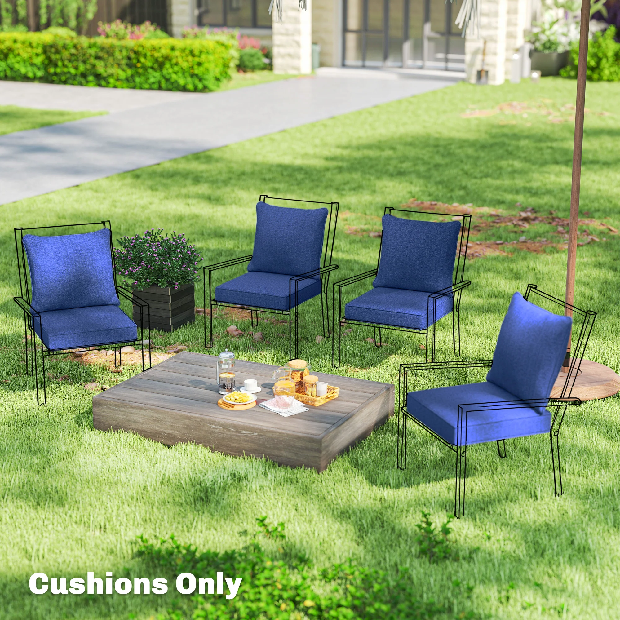 Set of 4 Outdoor Chair Cushions, 24" x 24", Navy Blue - Image 10