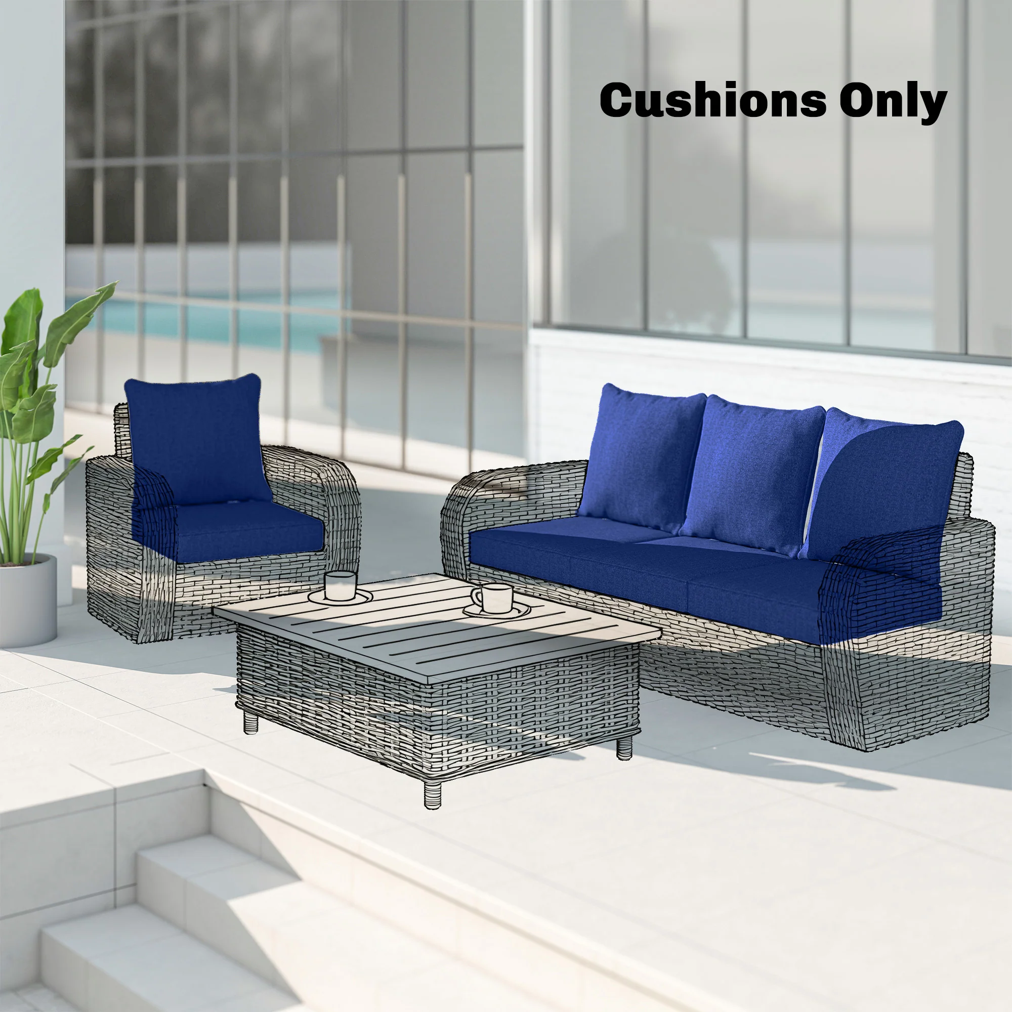 Set of 4 Outdoor Chair Cushions, 24" x 24", Navy Blue - Image 3