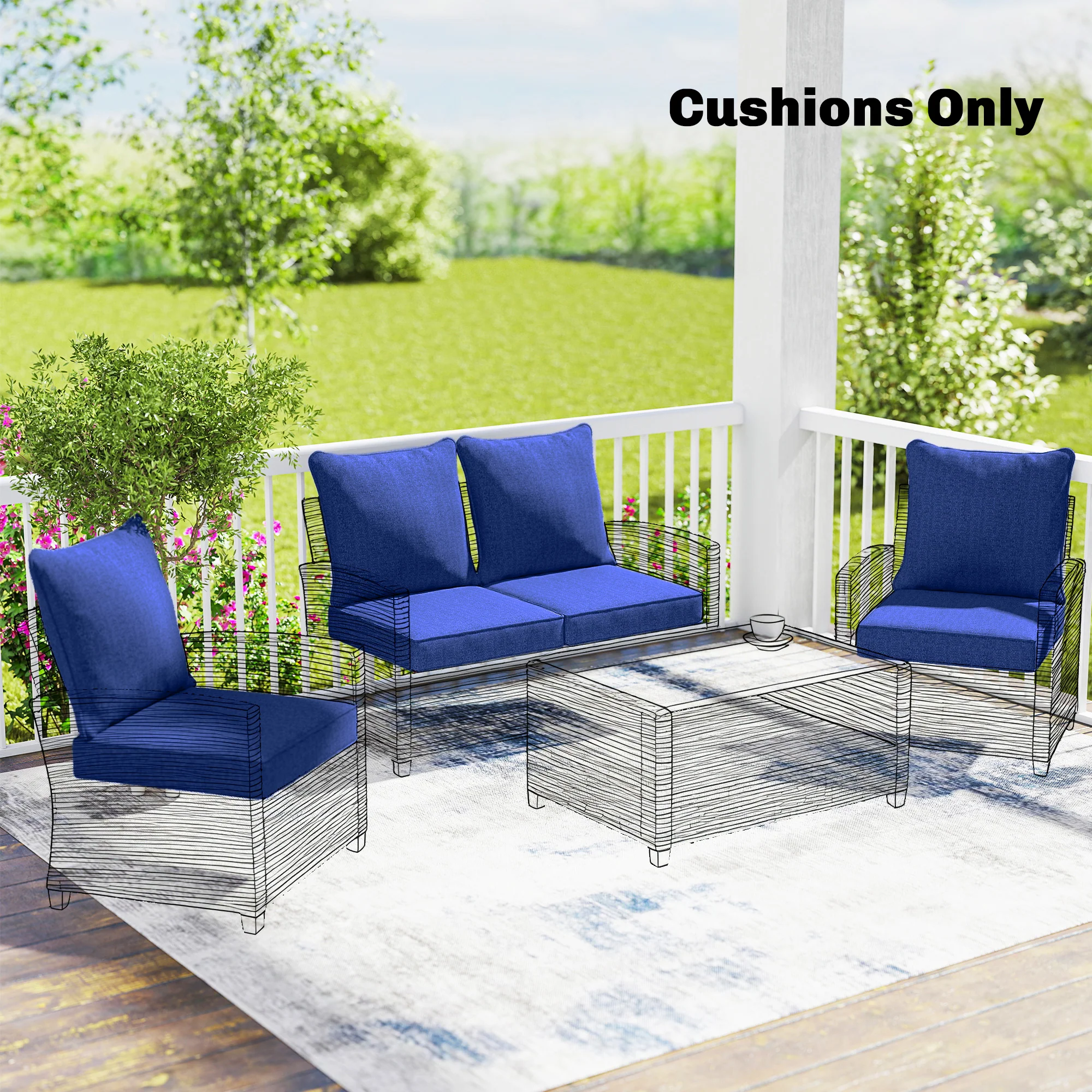 Set of 4 Outdoor Chair Cushions, 24" x 24", Navy Blue - Image 4