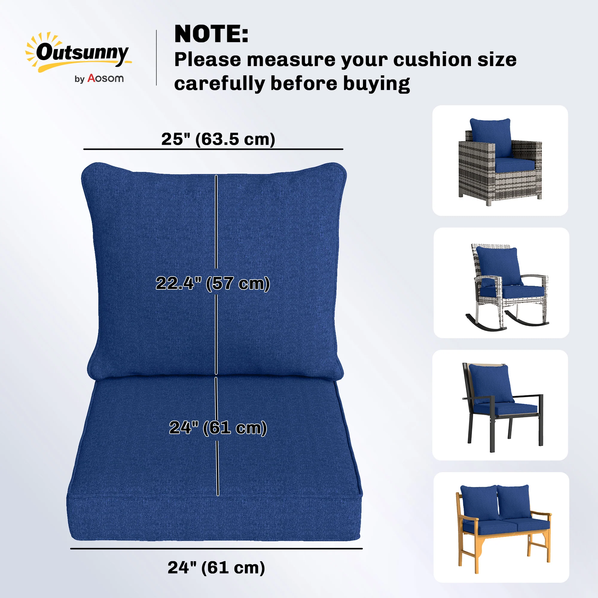 Set of 4 Outdoor Chair Cushions, 24" x 24", Navy Blue - Image 5