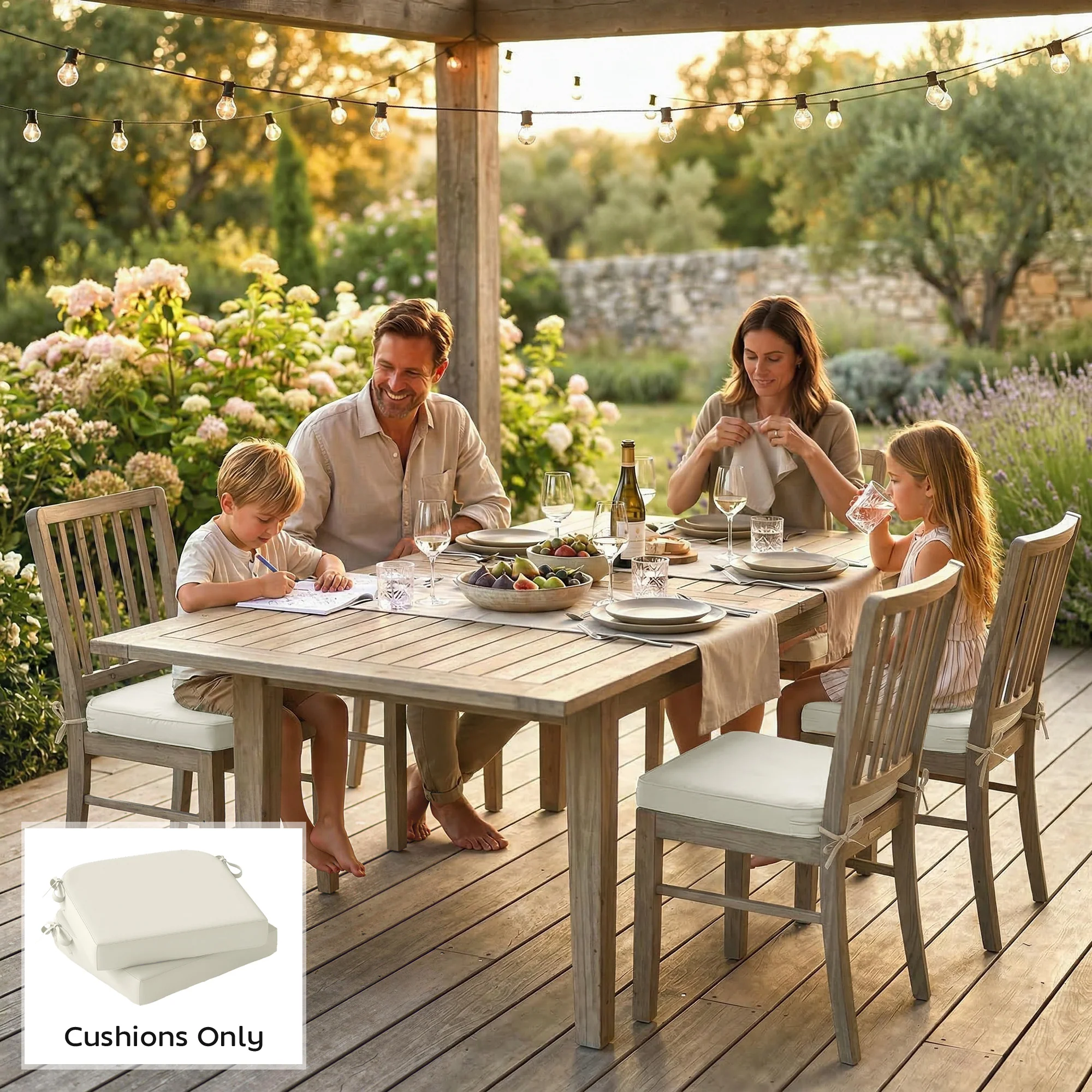 Set of 2 Outdoor Chair Seat Cushions, 40 x 40 cm, Cream White - Image 10