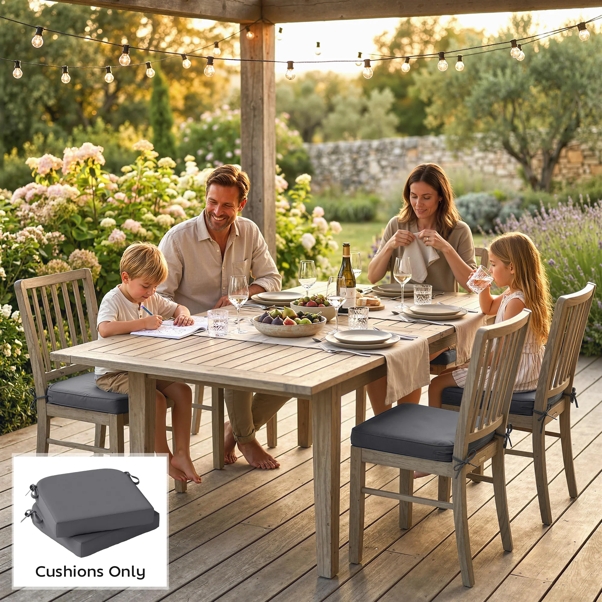 Set of 2 Outdoor Chair Seat Cushions, 40 x 40 cm, Dark Grey - Image 10