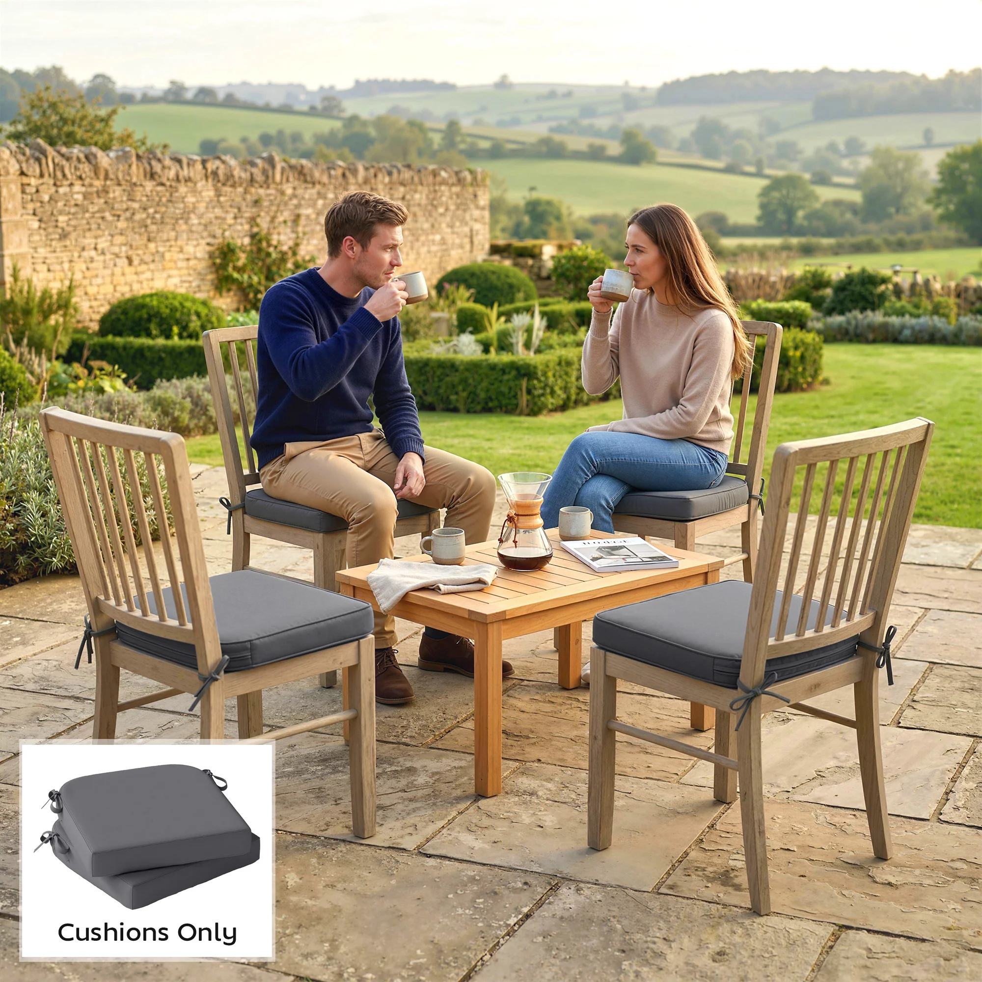 Set of 2 Outdoor Chair Seat Cushions, 40 x 40 cm, Dark Grey - Image 11