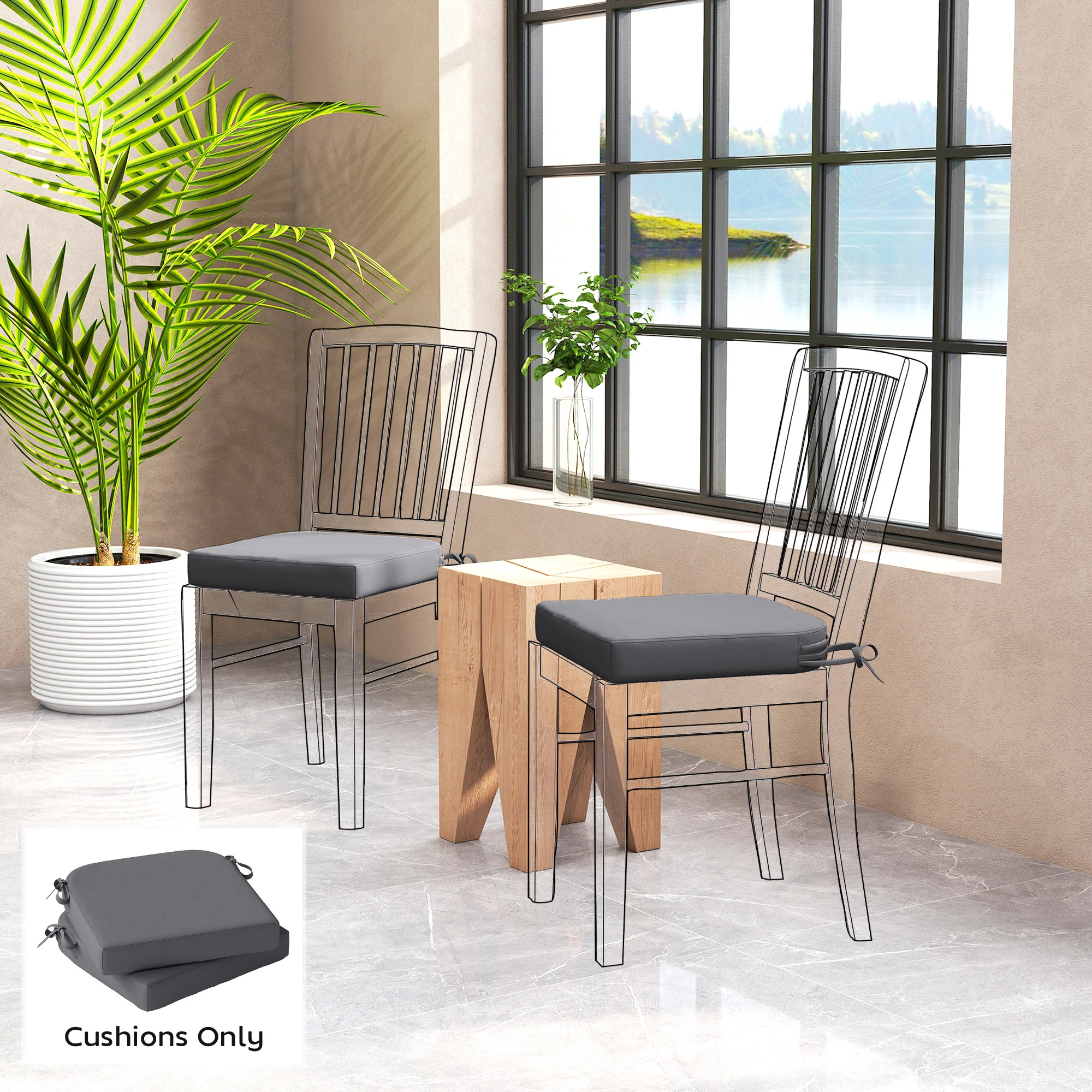 Set of 2 Outdoor Chair Seat Cushions, 40 x 40 cm, Dark Grey - Image 3