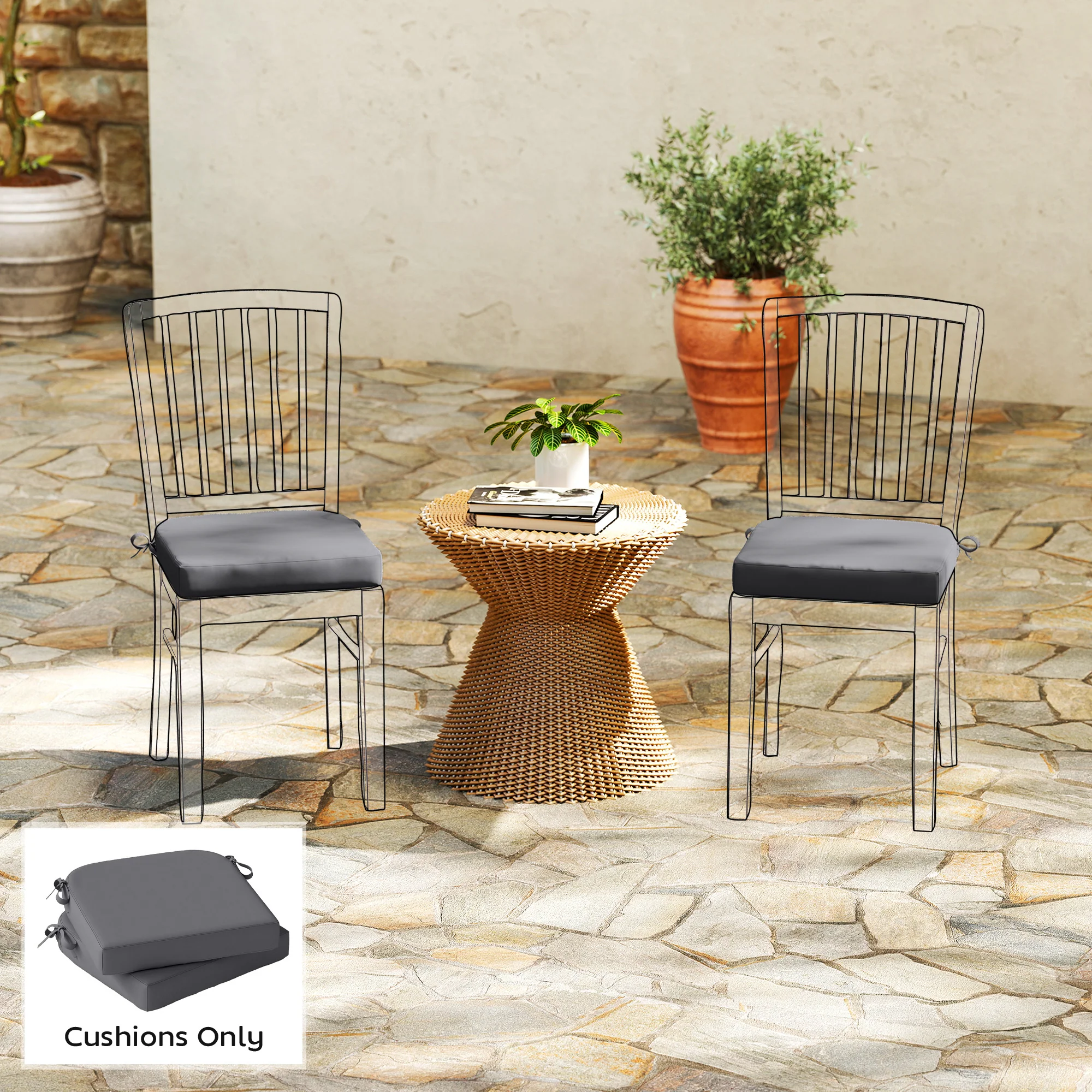 Set of 2 Outdoor Chair Seat Cushions, 40 x 40 cm, Dark Grey - Image 4