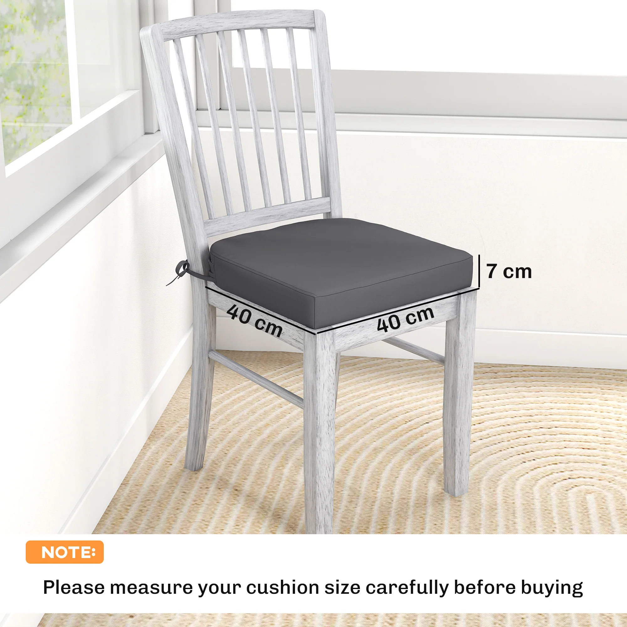 Set of 2 Outdoor Chair Seat Cushions, 40 x 40 cm, Dark Grey - Image 5