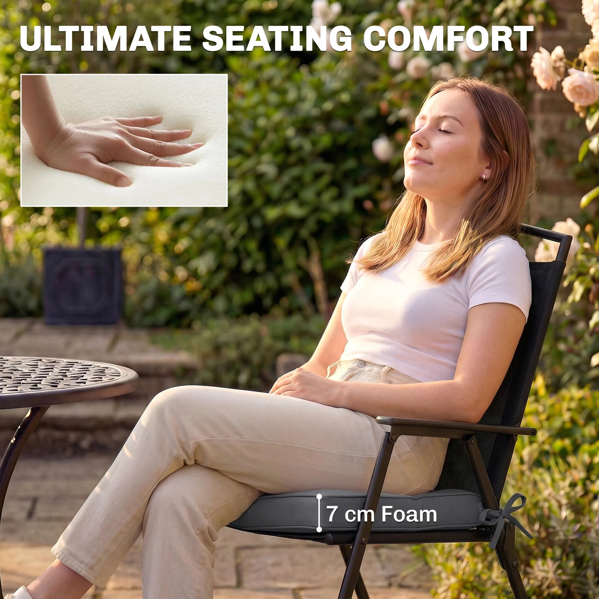 Set of 2 Outdoor Chair Seat Cushions, 40 x 40 cm, Dark Grey - Image 6