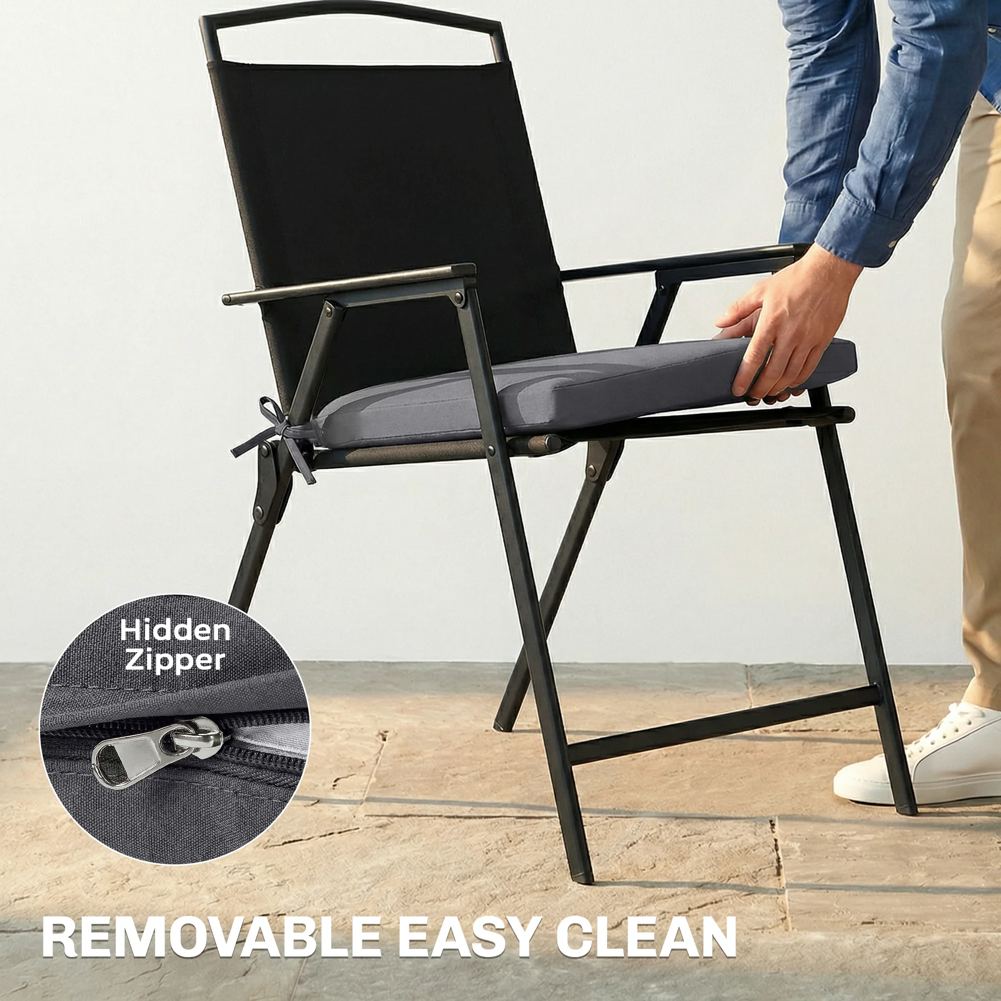 Set of 2 Outdoor Chair Seat Cushions, 40 x 40 cm, Dark Grey - Image 8