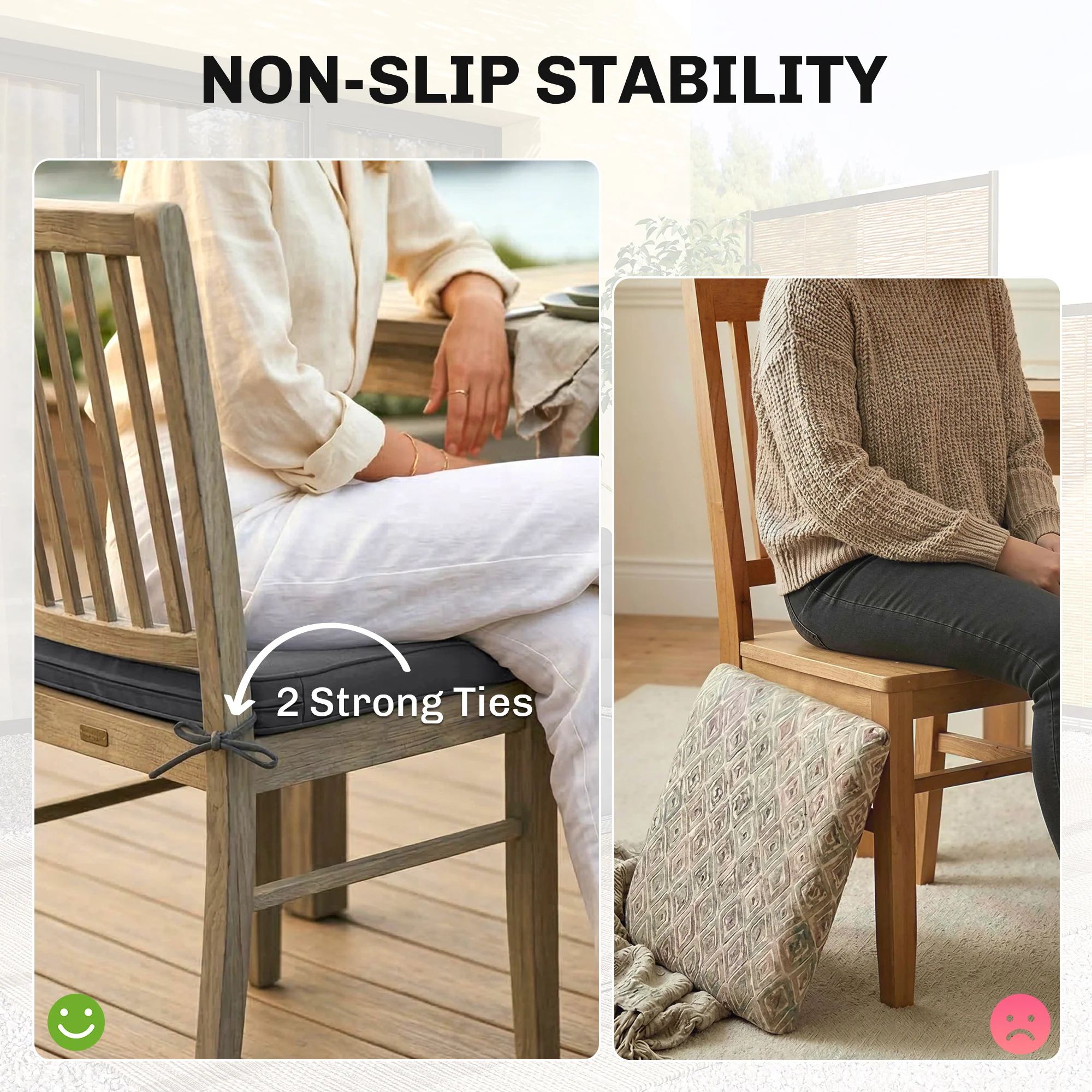 Set of 2 Outdoor Chair Seat Cushions, 40 x 40 cm, Dark Grey - Image 9