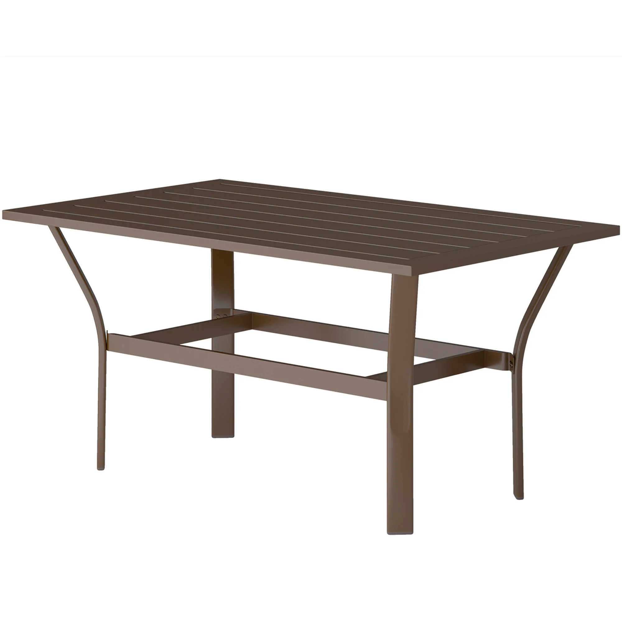 Outdoor Metal Coffee Table with Slatted Top, Brown - Image 2