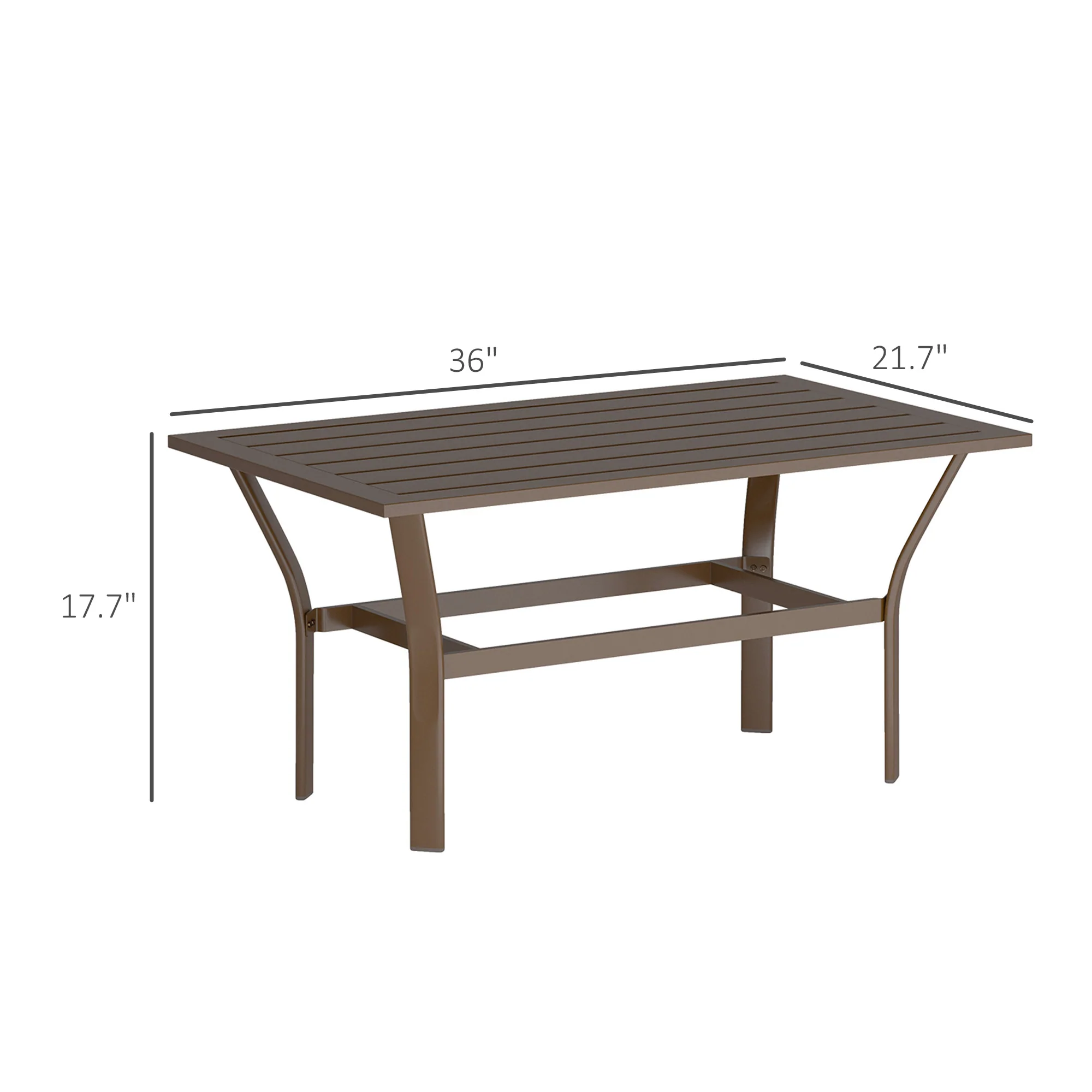 Outdoor Metal Coffee Table with Slatted Top, Brown - Image 5