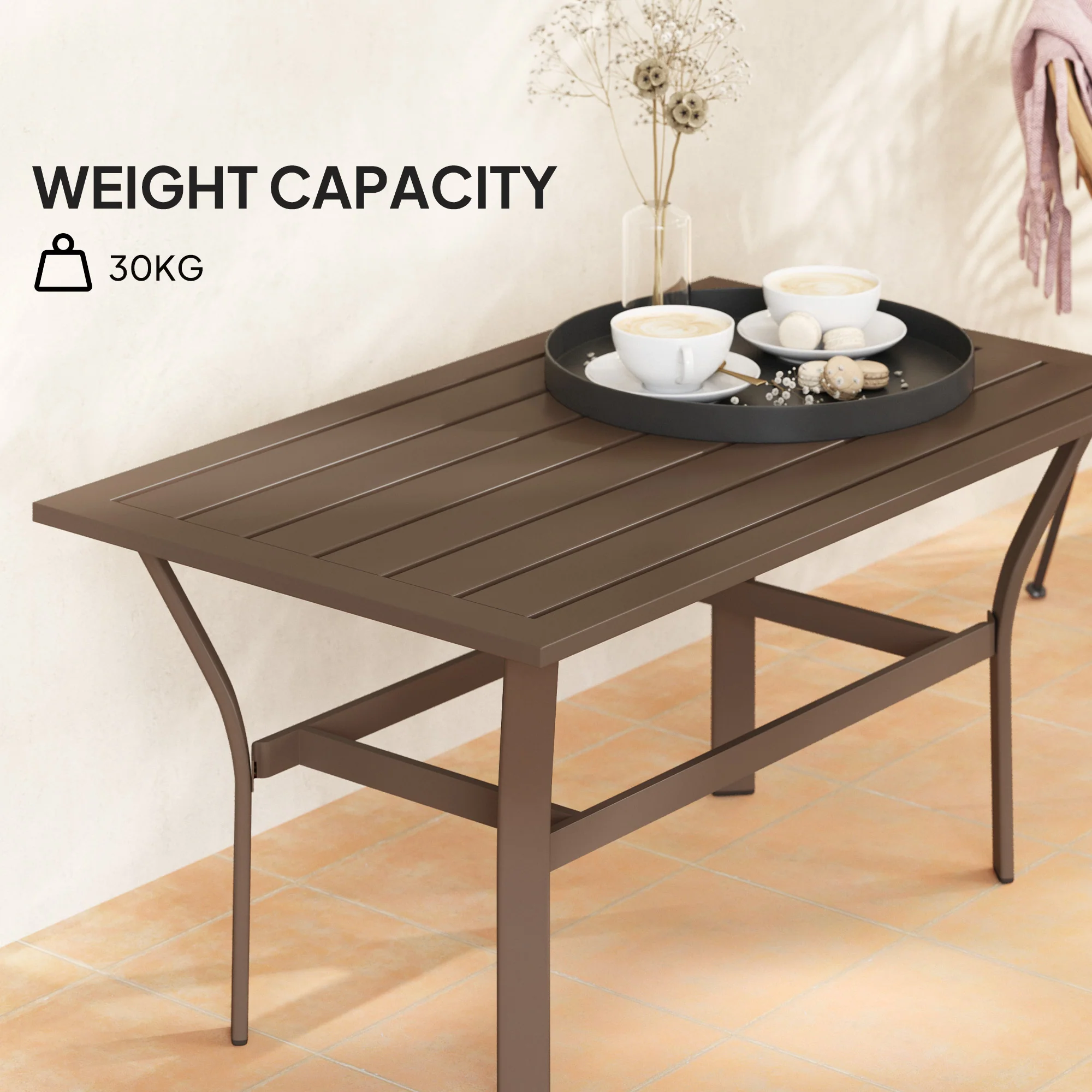 Outdoor Metal Coffee Table with Slatted Top, Brown - Image 8