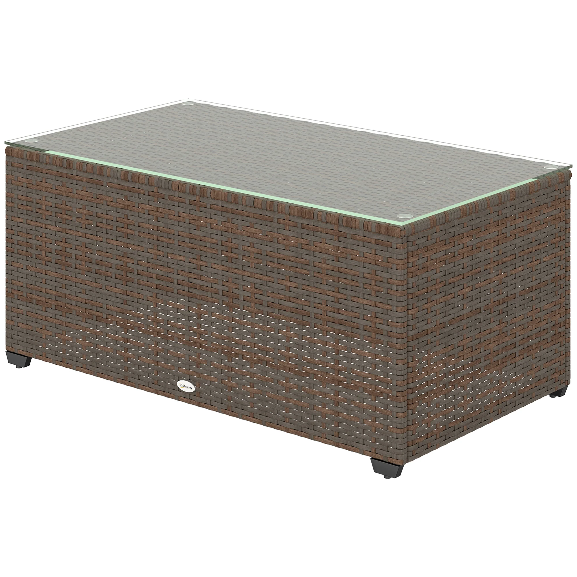 PE Rattan Side Table with Tempered Glass Top & Steel Frame, 90 x 50 x 38cm, Brown - Image 2
