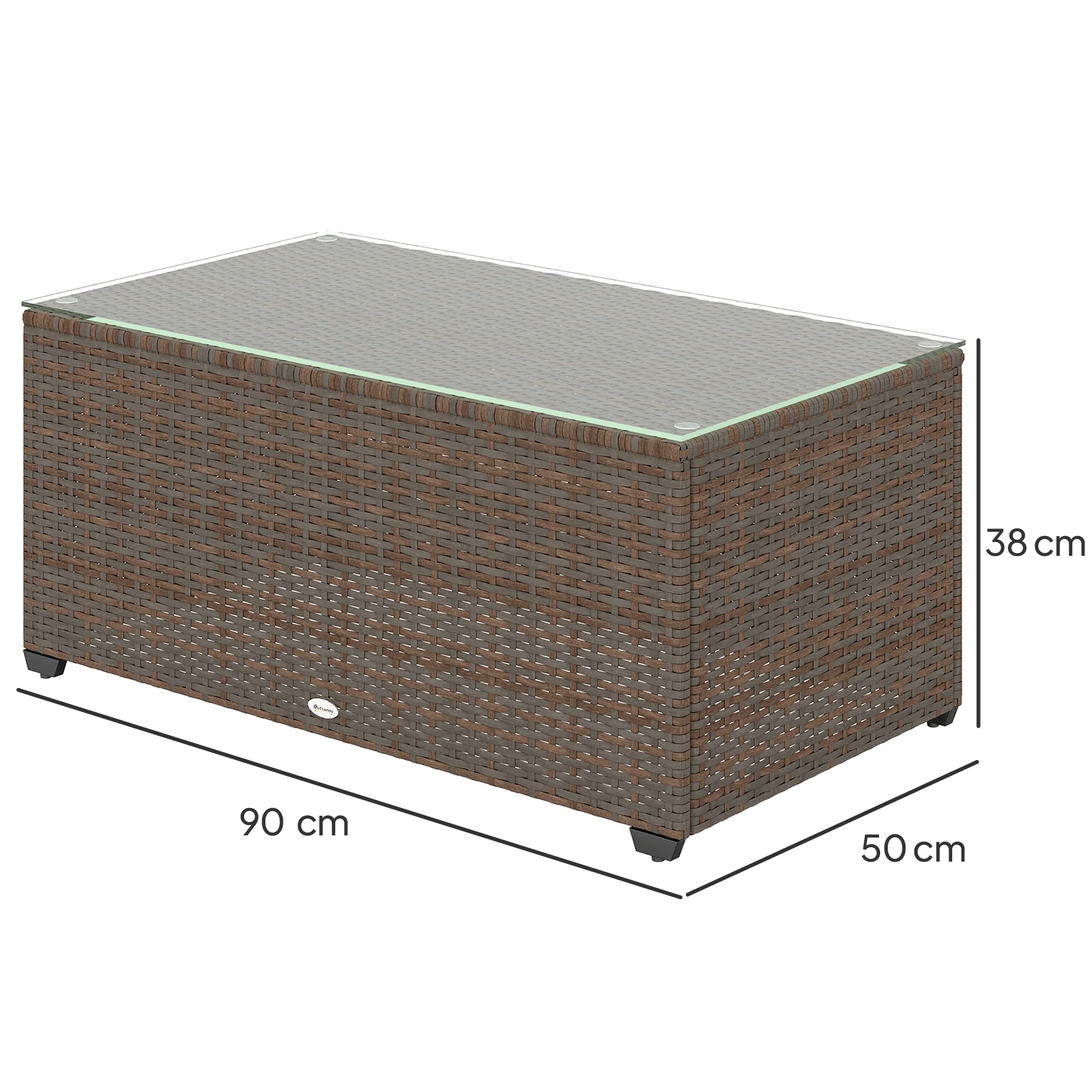 PE Rattan Side Table with Tempered Glass Top & Steel Frame, 90 x 50 x 38cm, Brown - Image 5