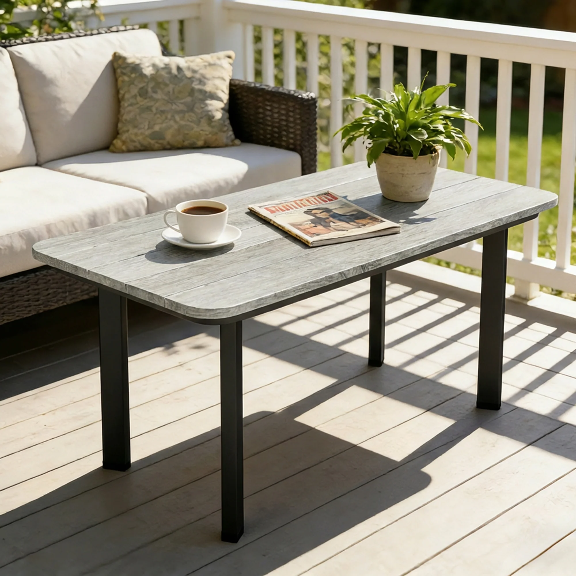 90 x 49 x 40 cm Outdoor Coffee Table with Slatted WPC Top, Grey - Image 3