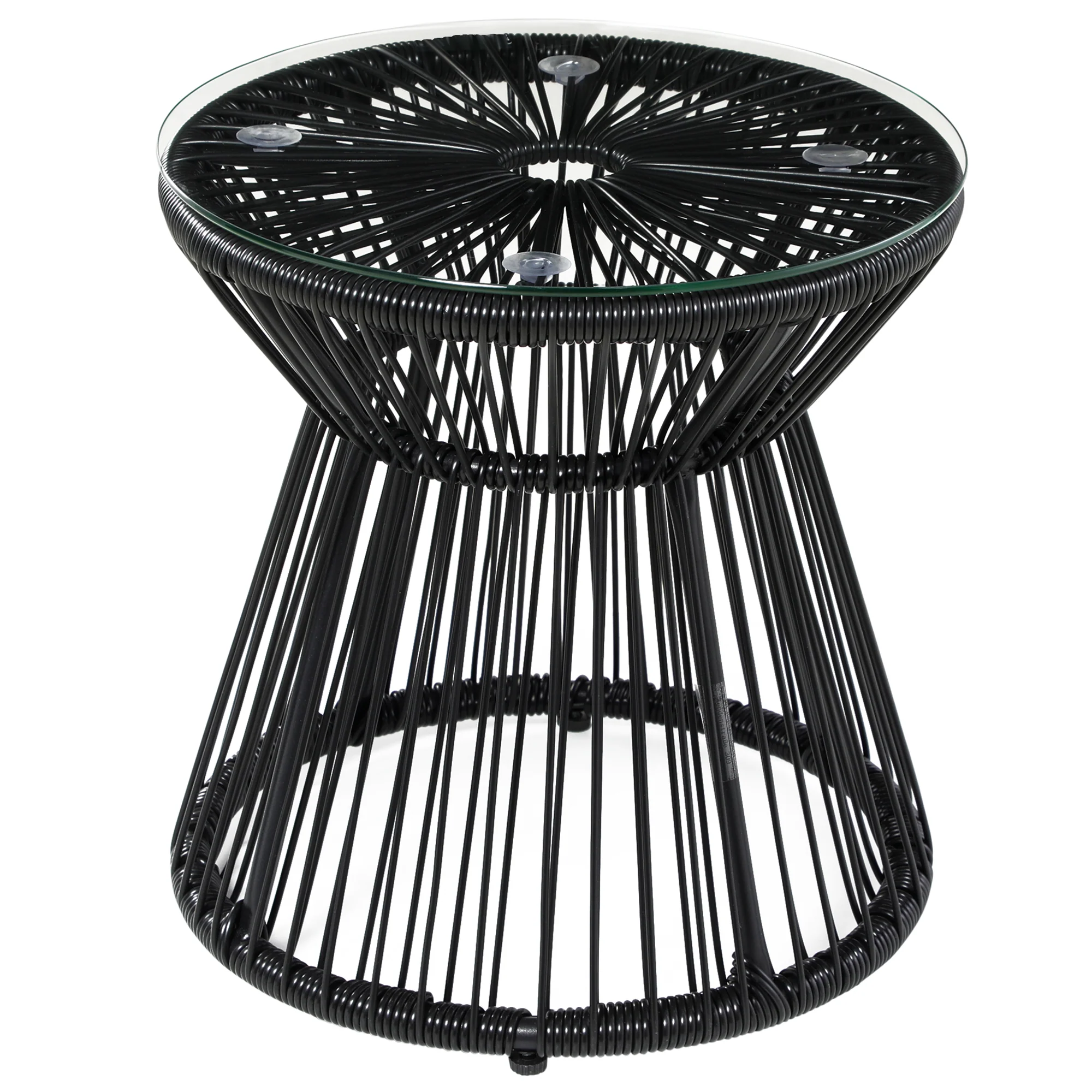 Round PE Rattan Side Table with Tempered Glass Top & Hollow Drum Design for Patio, Black - Image 12