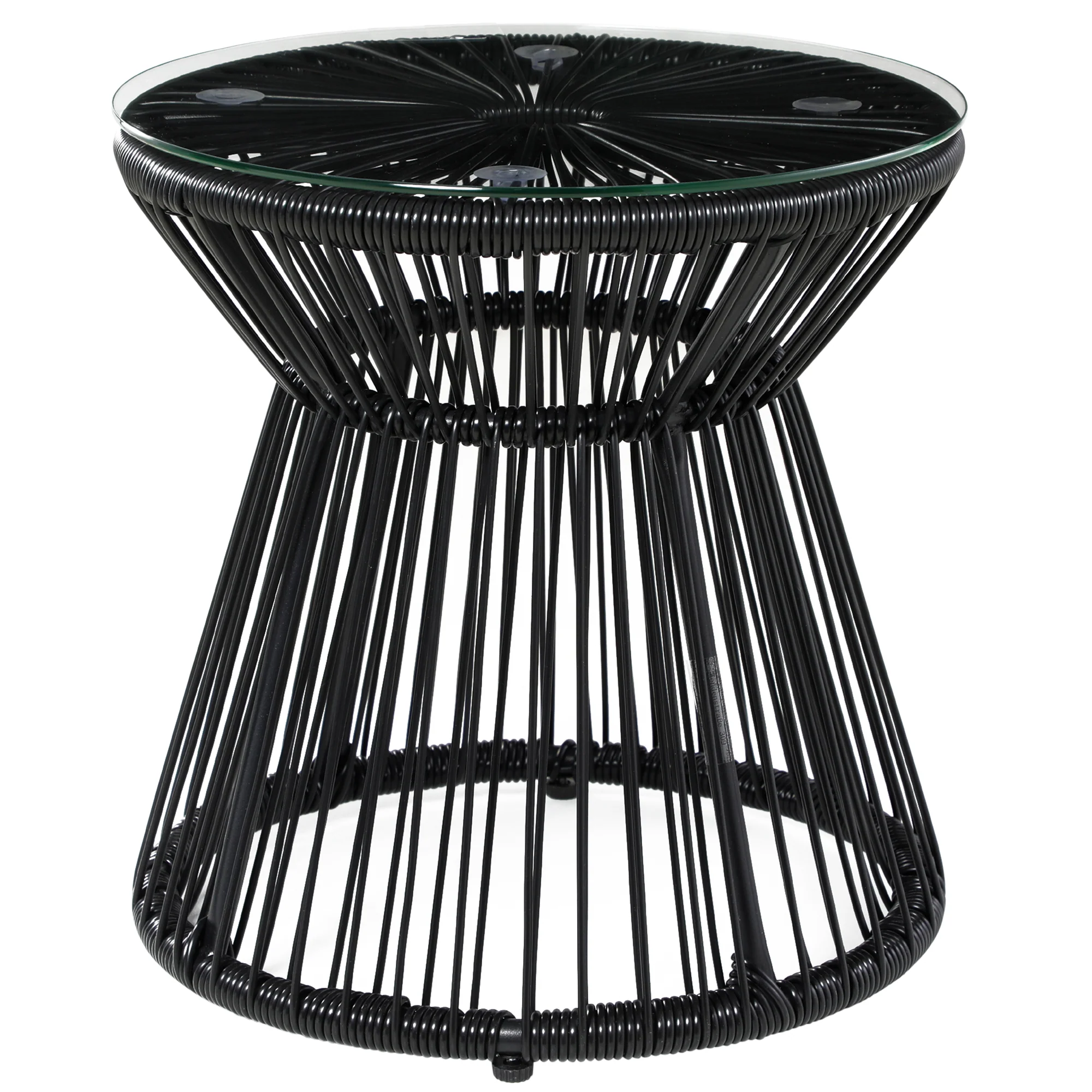 Round PE Rattan Side Table with Tempered Glass Top & Hollow Drum Design for Patio, Black - Image 2