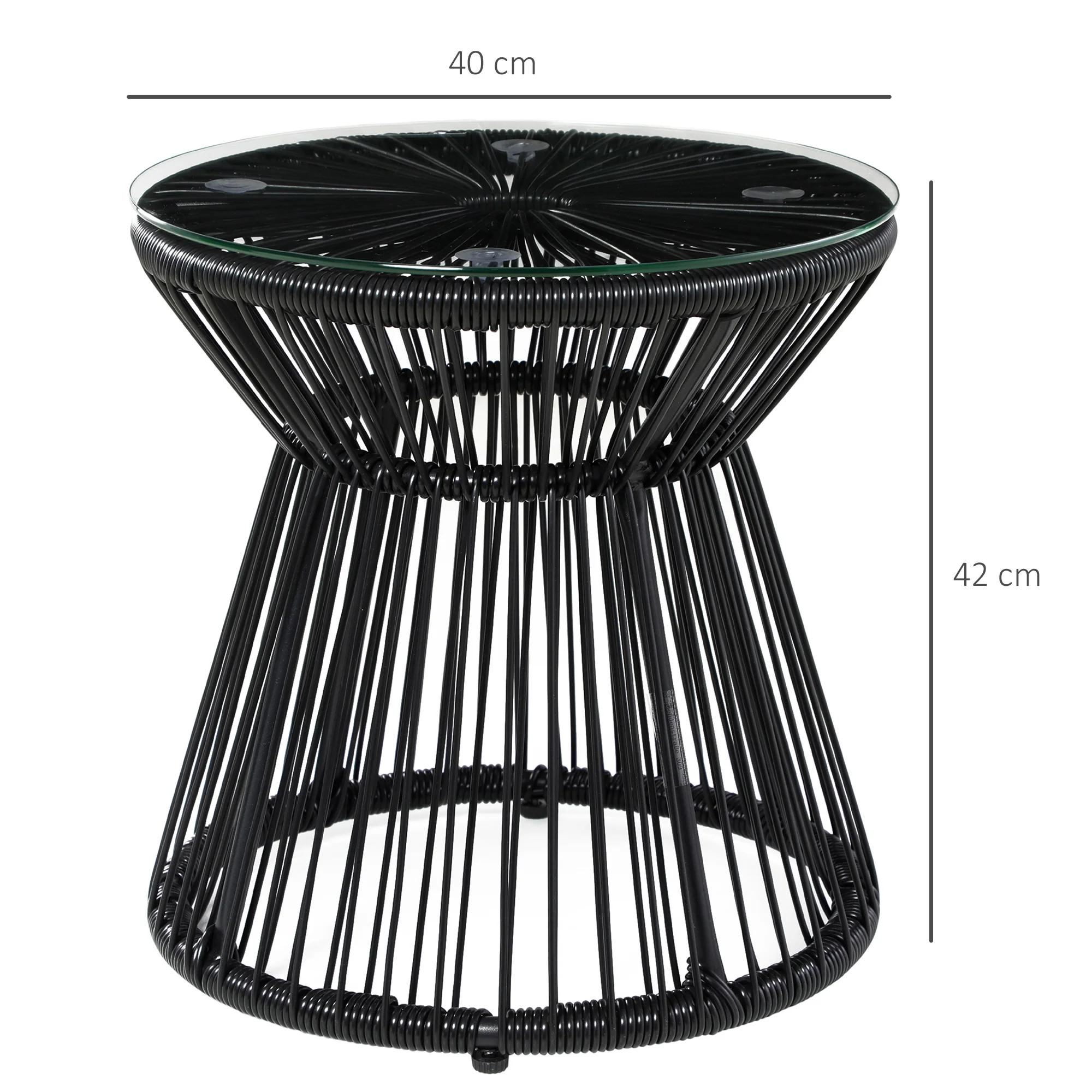 Round PE Rattan Side Table with Tempered Glass Top & Hollow Drum Design for Patio, Black - Image 5